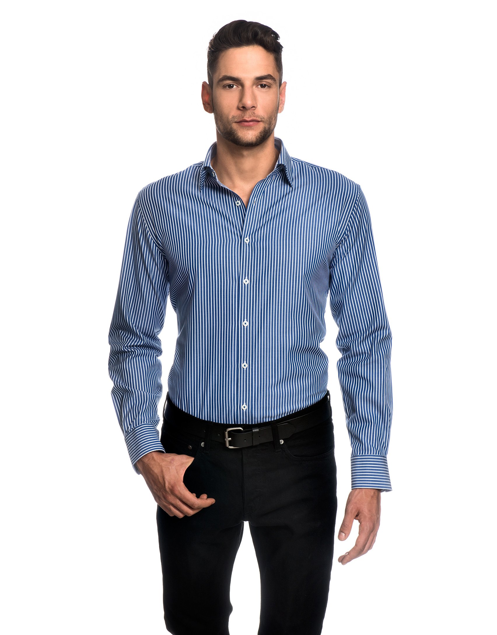 Herren-Hemd Slim-Fit tailliert bügelleicht 100% Baumwolle gestreift - Männer lang-arm Hemden für Anzug Krawatte Business Hochzeit Freizeit oder unter Pullover