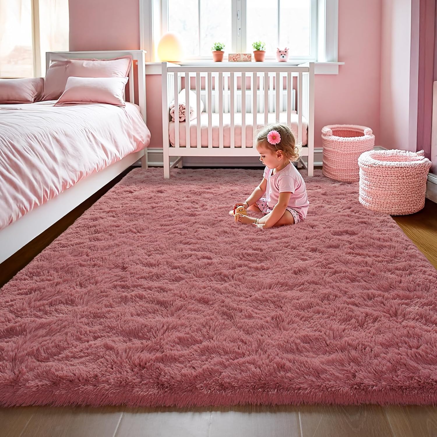 LOCHAS Ultra Soft Indoor Modern Area Rugs Fluffy Living Room Carpets for Children Bedroom Home Decor Nursery Rug 6x9 Feet, Cream