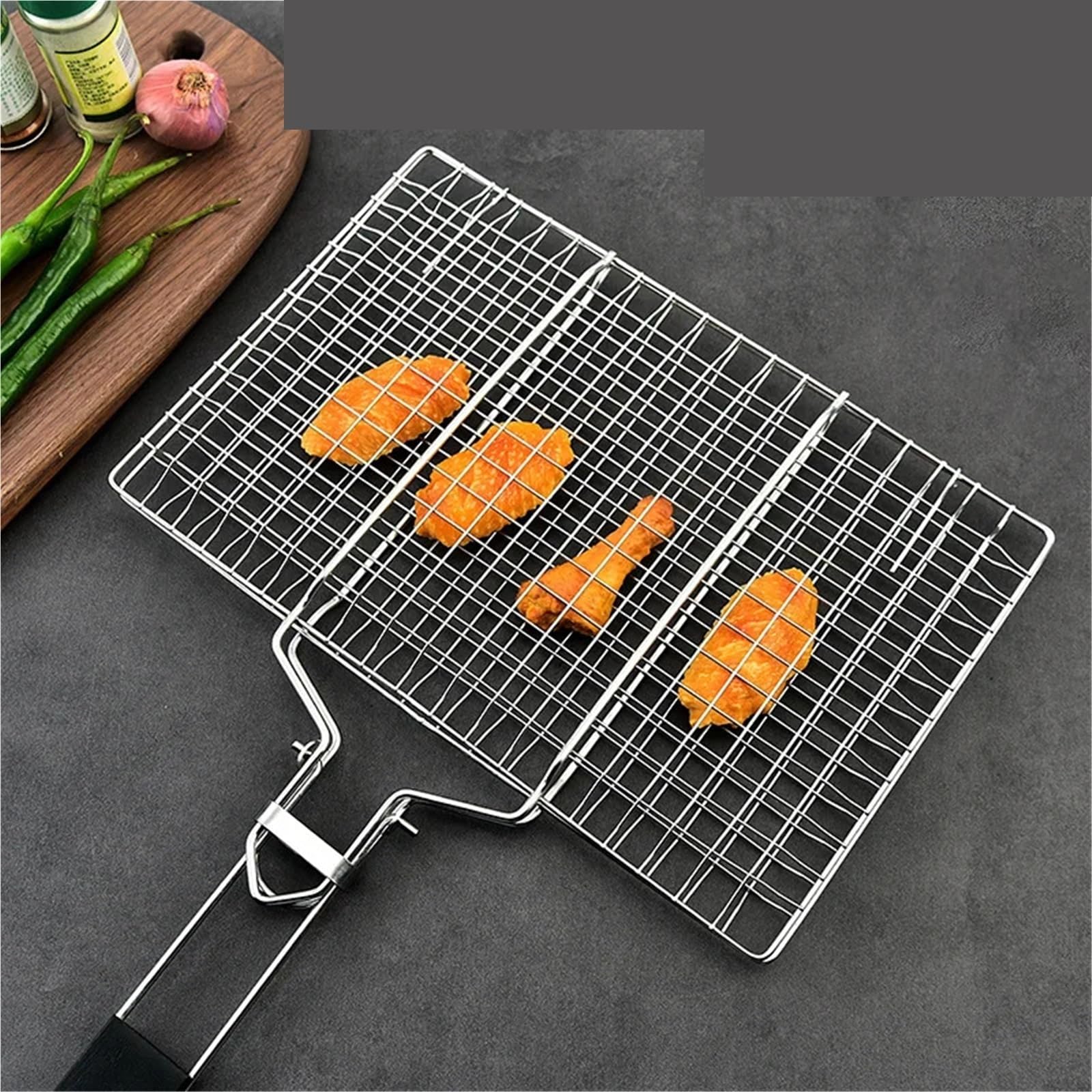 Red de Barbacoa Plegable Acero Inoxidable 304, Desmontable, portátil, con Clip for Parrilla Pescado para Barbacoa al Aire Libre(L)