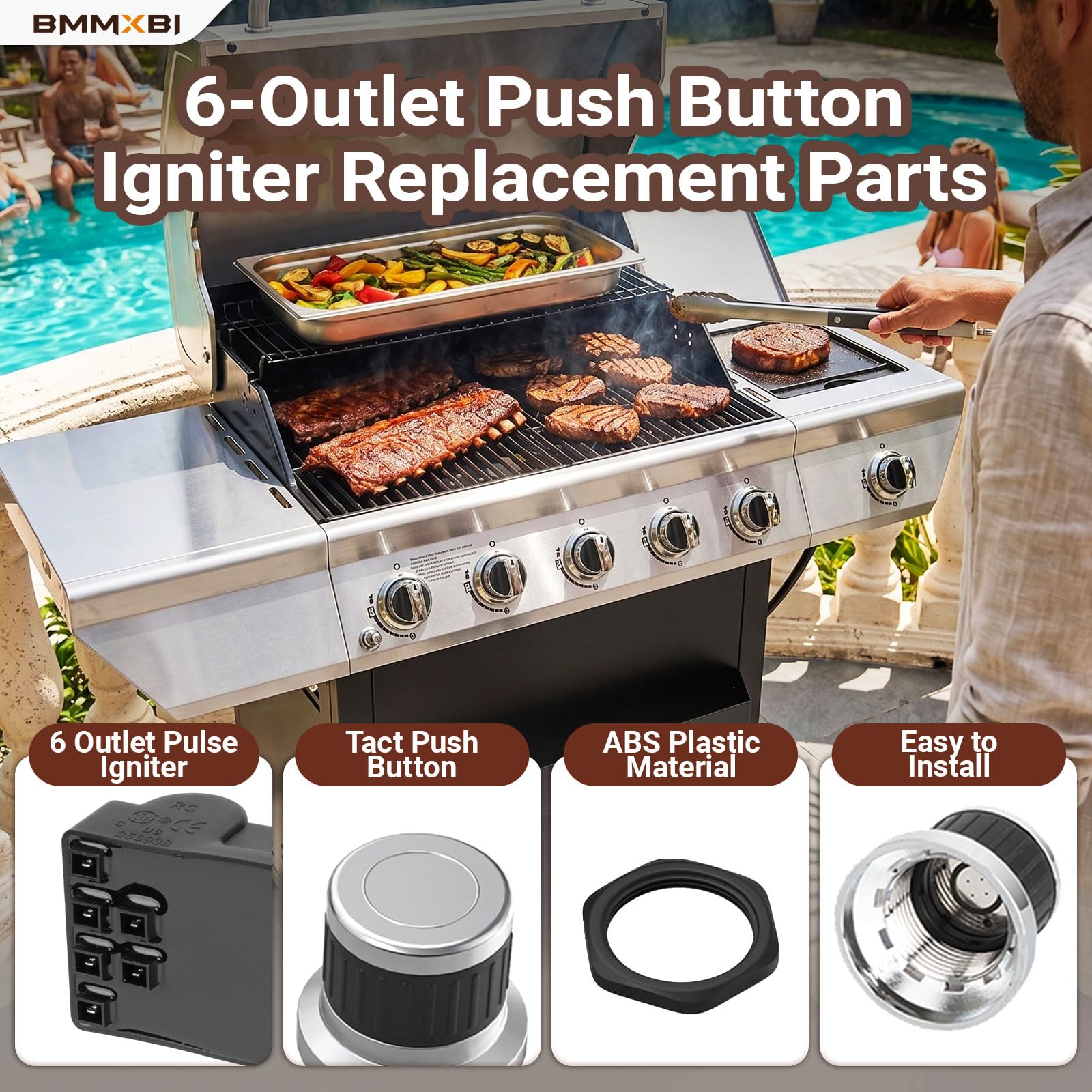 Kit de encendido de parrilla de 6 salidas para Nexgrill Igniter piezas de repuesto con cable | DHL-128-6Q para Home Depot Nexgrill 720-0830H 720-0830 720-0888N piezas de repuesto