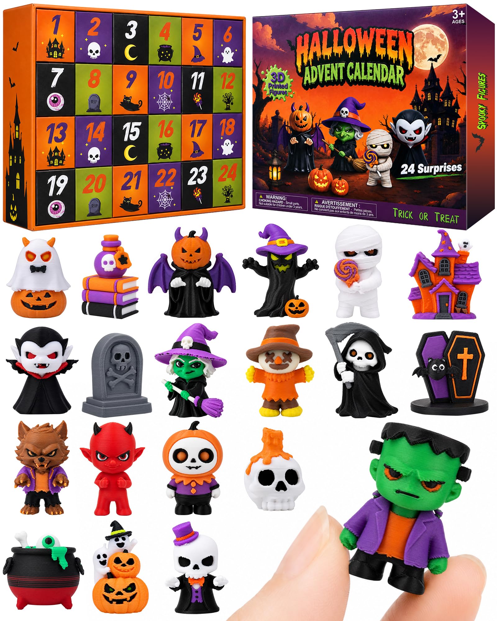 ESOAKER Halloween Advent Calendar 2026 3D Printed Toys Gifts for Boys Girls