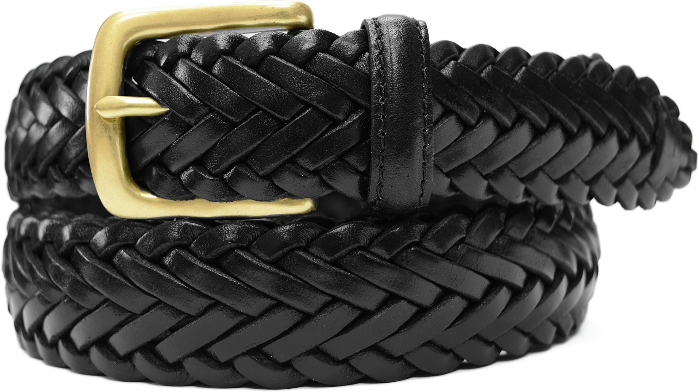 796-BLK - Toneka Men’s Woven Cowhide Full grain Braided Leather Dress Belt with Brass Buckle