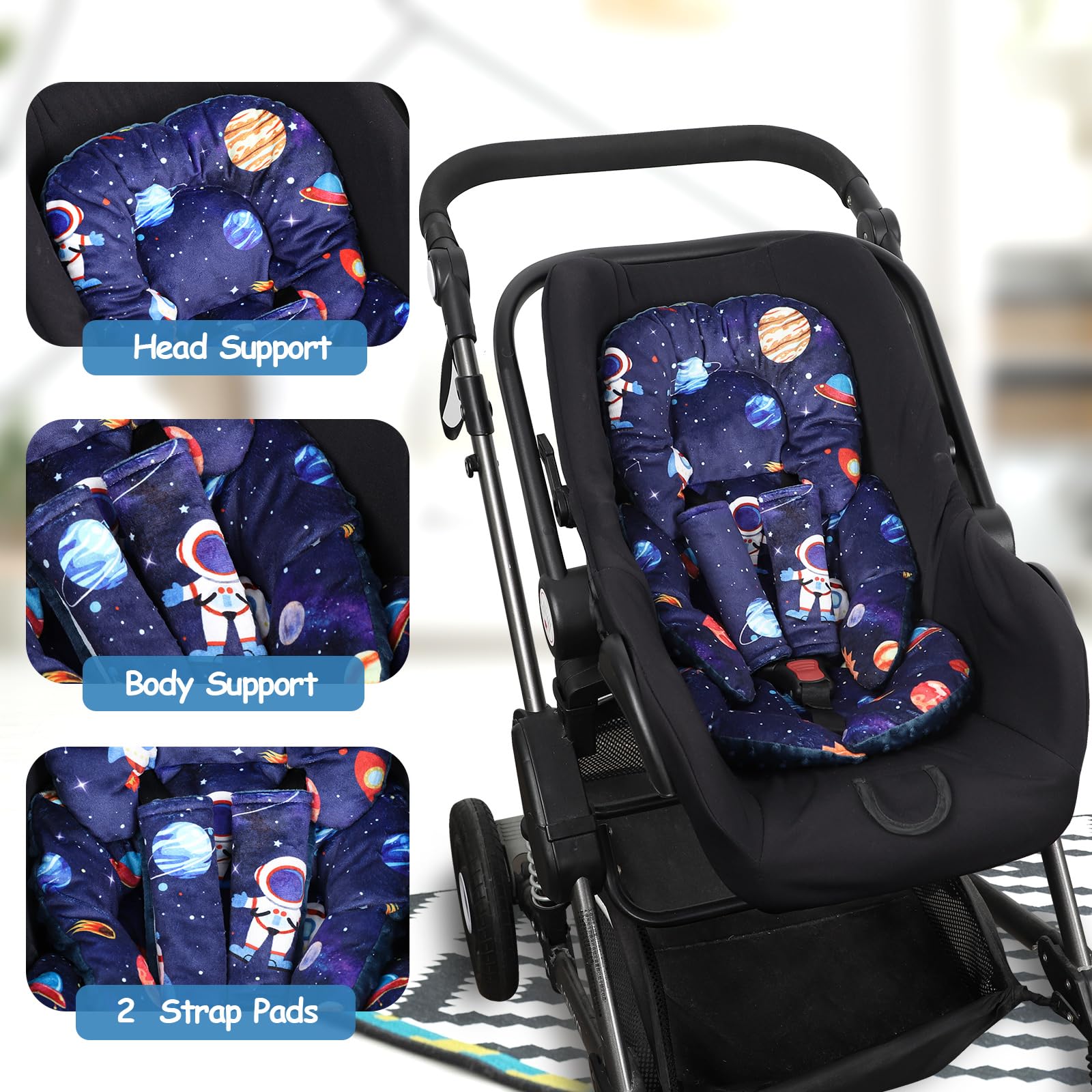 SWESEN Inserto de asiento de coche infantil con 2 almohadillas de correa,