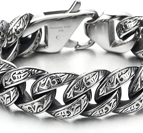 Miniatura 2 de COOLSTEELANDBEYOND Pulsera de acero inoxidable para hombre, estilo vintage, elegante, con patrón de tatuaje tribal, estilo retro, 8 pulgadas