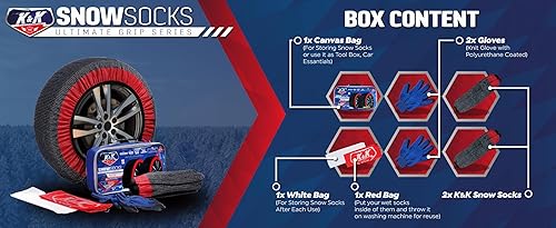 Miniatura 6 de K&K - Calcetines de nieve automotrices para neumáticos, serie Pro para el mejor agarre, dispositivo de tracción alternativo para camión, SUV,