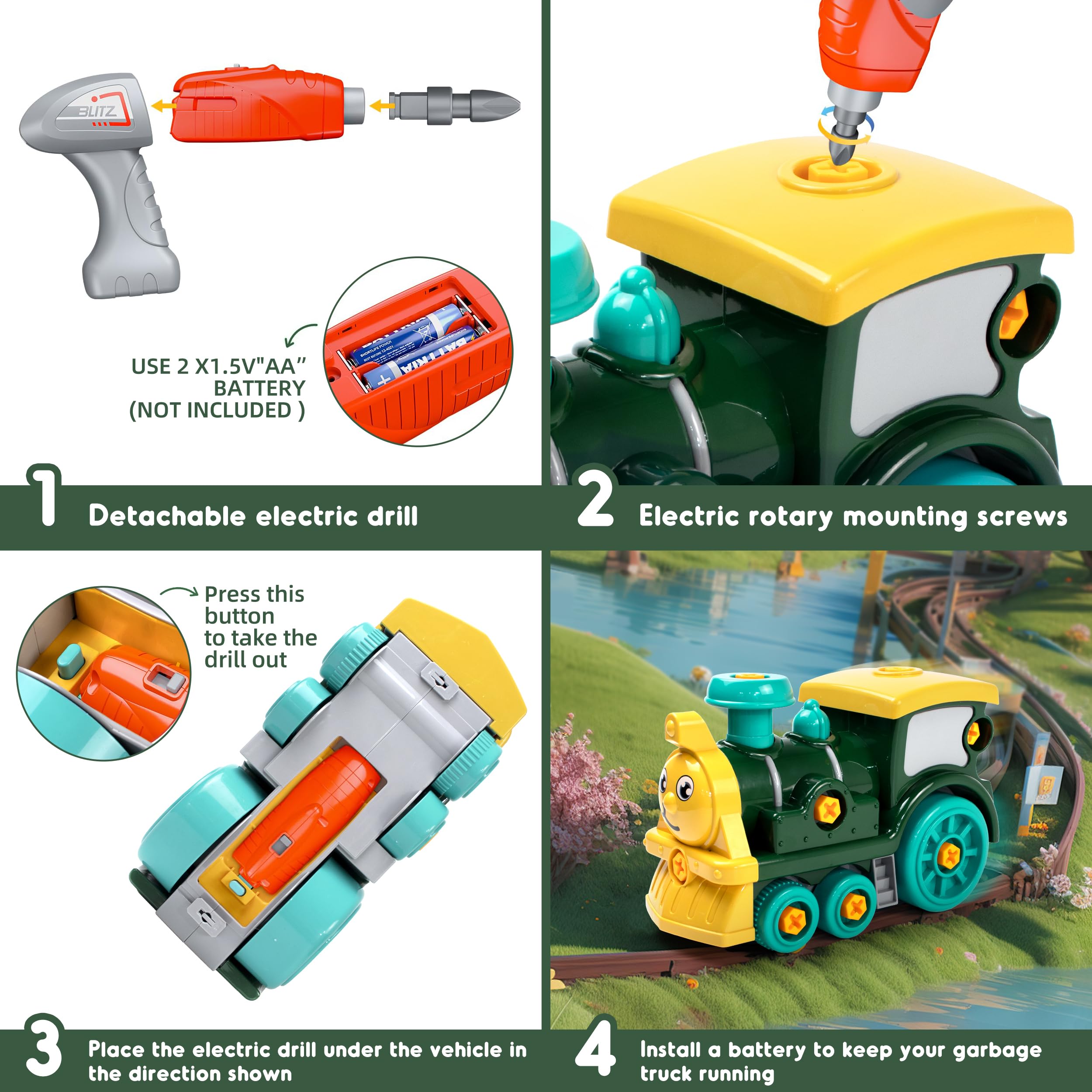 Brixlytoys Toddler Take Apart Toy Set including Electric Drill, DIY Electric Toy Trains Disassembly - Image 4