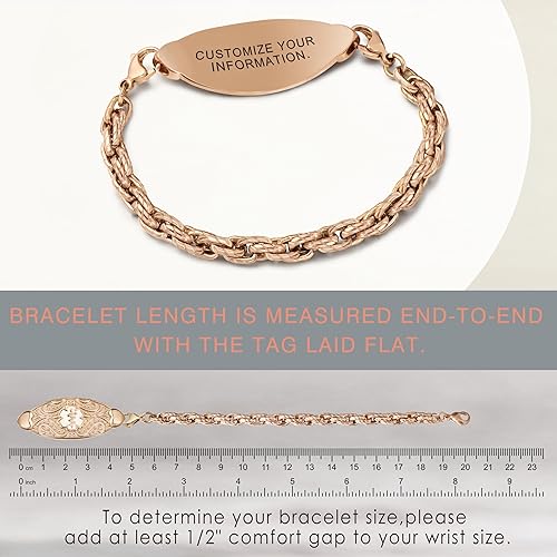 Miniatura 2 de Pulseras de alerta médica personalizadas para mujeres con grabado gratis, pulsera de identificación de emergencia personalizada impermeable para