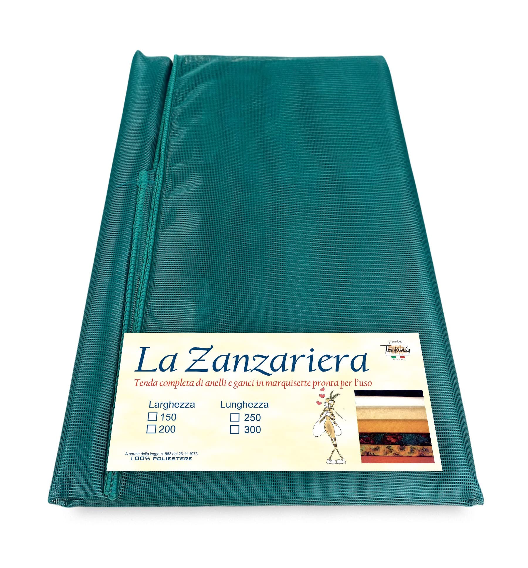 Tex family Tenda Rete ZANZARIERA Marquisette da Esterno piombata in 8 Misure Diverse Unito Verde - Cm. 150 x 250