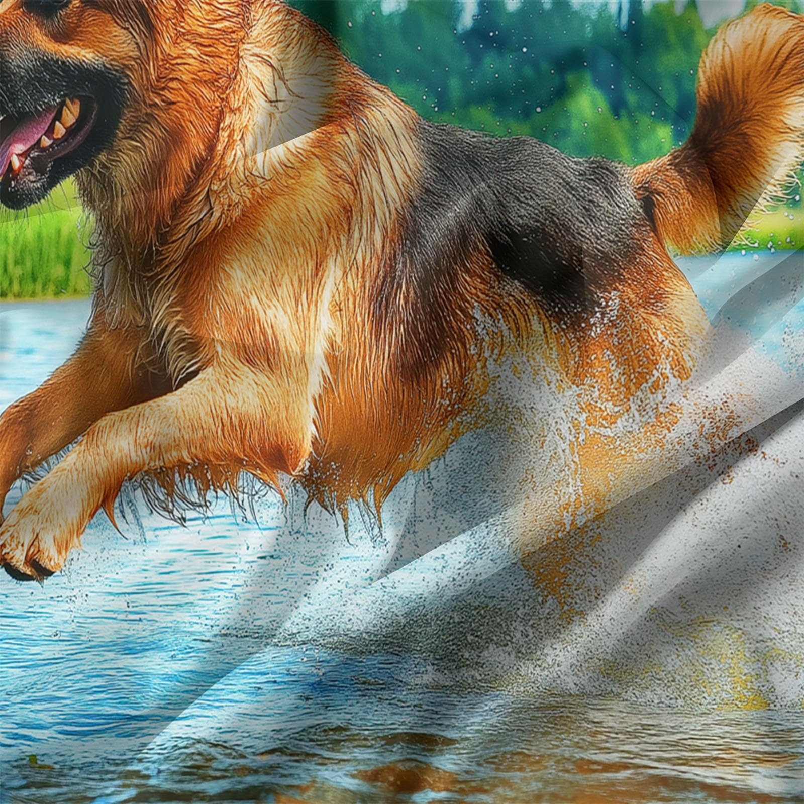 Zestaw poszewek na kołdrę 220 x 240 cm Wzór Zwierząt Owczarek Wodny Rzeka Zestaw pościeli z 2 poszewkami na poduszki 65x65 cm, 100% mikrofibra pościel, zamek błyskawiczny, niebieska mgiełka