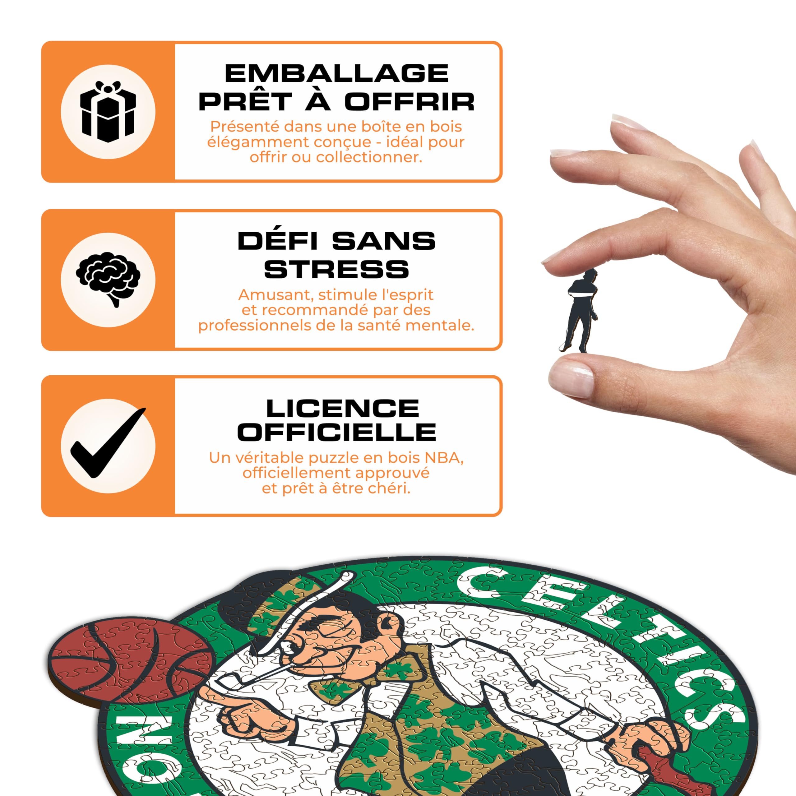 Iconic Puzzles - Boston Celtics, Logo, Puzzle en Bois sous Licence Officielle NBA, 100% Durable, Taille S, 150 pièces