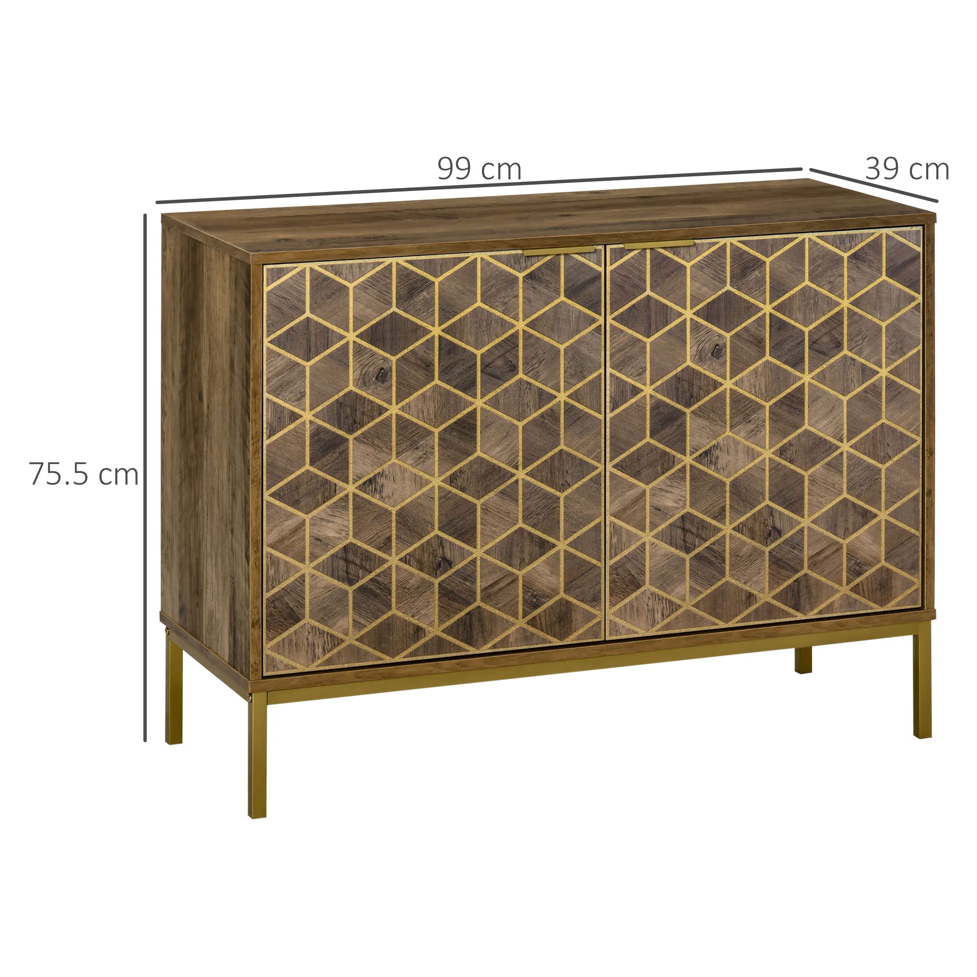 HOMCOM Mobile da Ingresso e Salotto Credenza 2 Ante in Legno 99x39x75.5cm | Moderna, Decori Dorati, Gambe in Acciaio