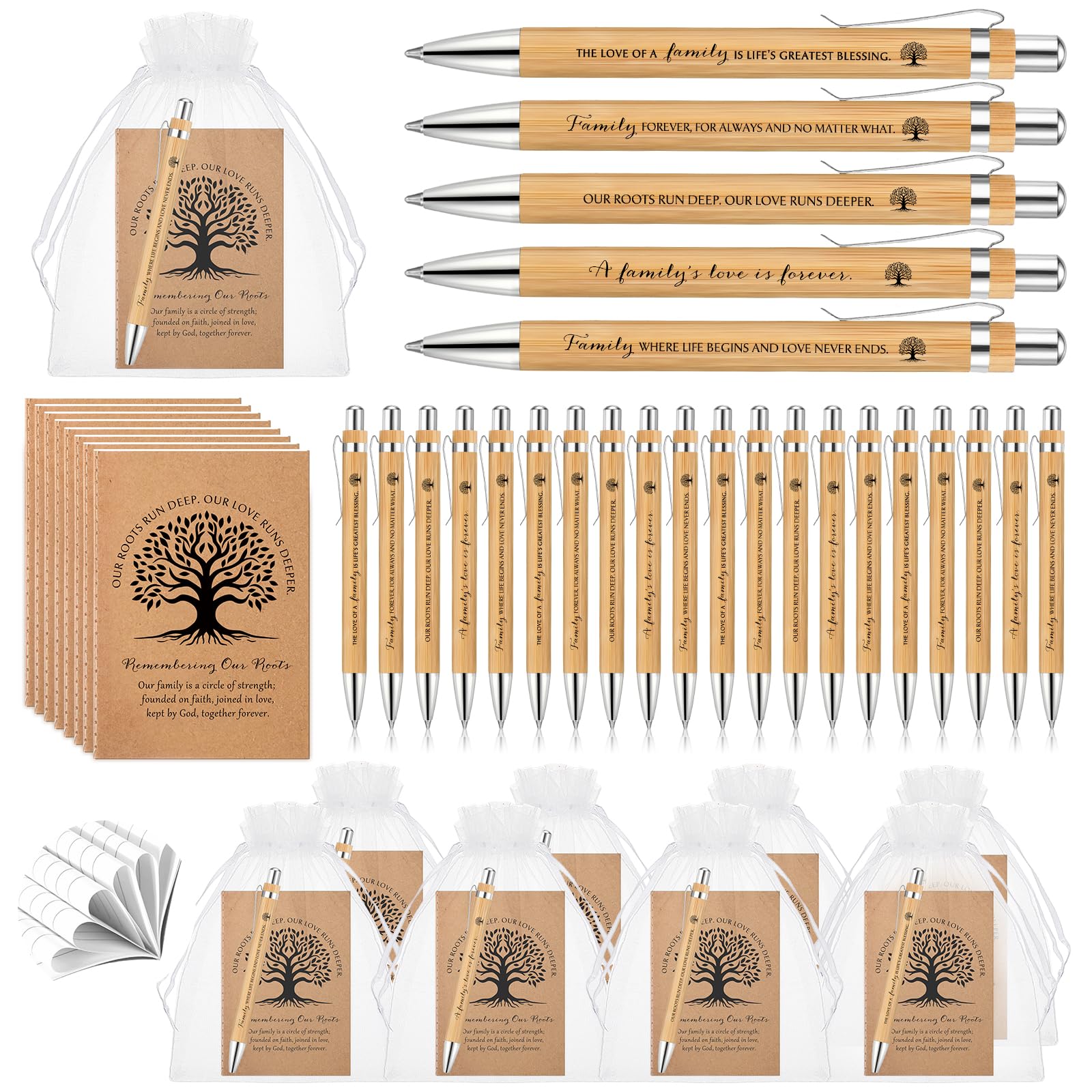 20 Sets Family Reunion Favors Family Notebook Remembering Our Roots Mini Journal Notepads Family Inspirational Bamboo Ballpoint Pen Family Reunion Gifts Family Party Decoration