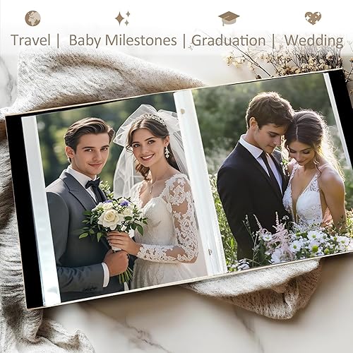 Miniatura 3 de Miaikoe Álbum de fotos de 8 x 10 pulgadas paquete de 2 paquetes de páginas transparentes cubierta de cuero deslizante álbum de fotos con capacidad