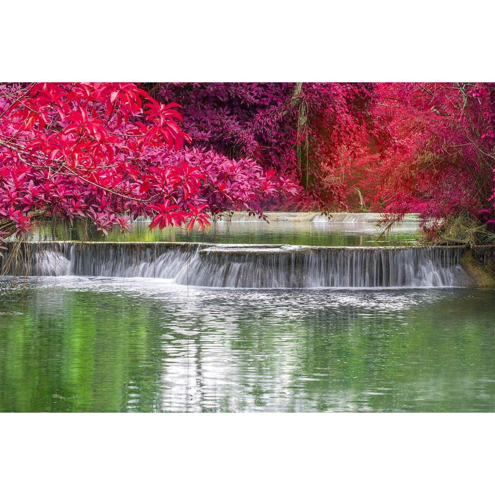 Waterfall Rainforest Aquarium Background Natural Autumn Forest Landscape Terrarium Background Tranquil Lake Stream Autumn Leaves Fish Tank Background Falls Theme Aquarium Backdrop Vinyl 24x12in