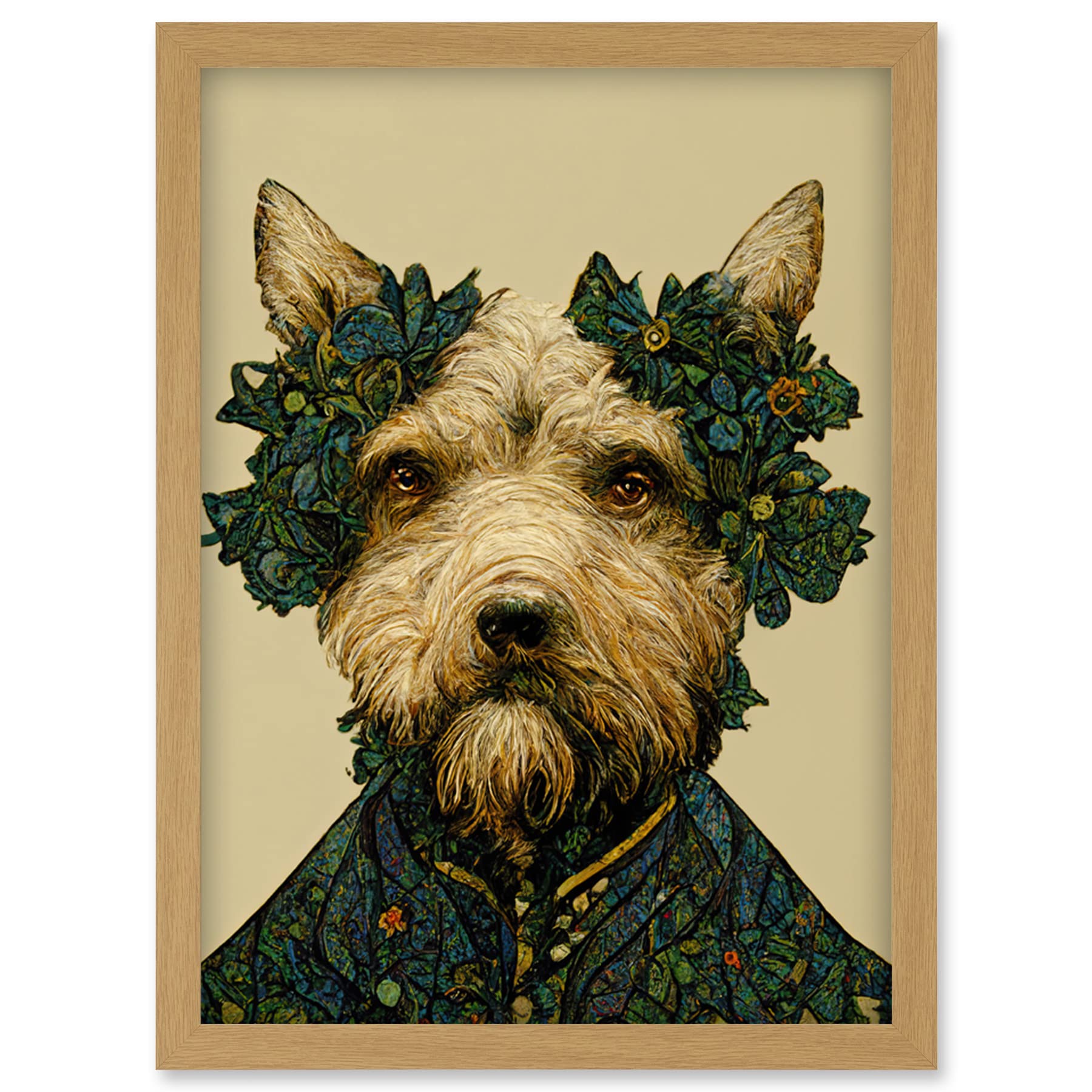 Doppelganger33 LTD Cute Fun Westie Dog Vintage William Morris Style Artwork Framed Wall Art Print A4