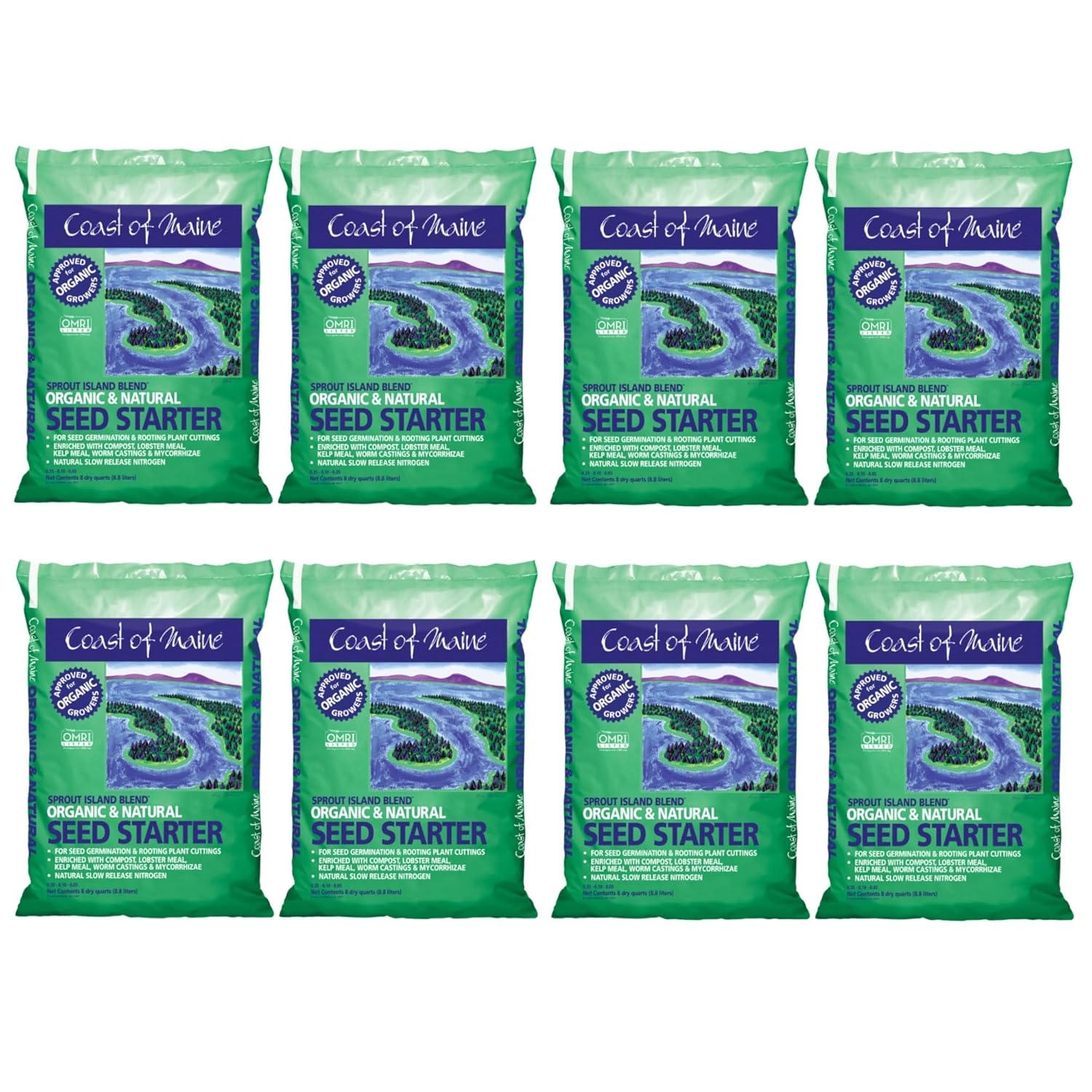 Coast of Maine, 8qt (Pack of 8) Sprout Island Blend, Organic & Natural Seed Starter for Seed Germination & Root Plant Cuttings