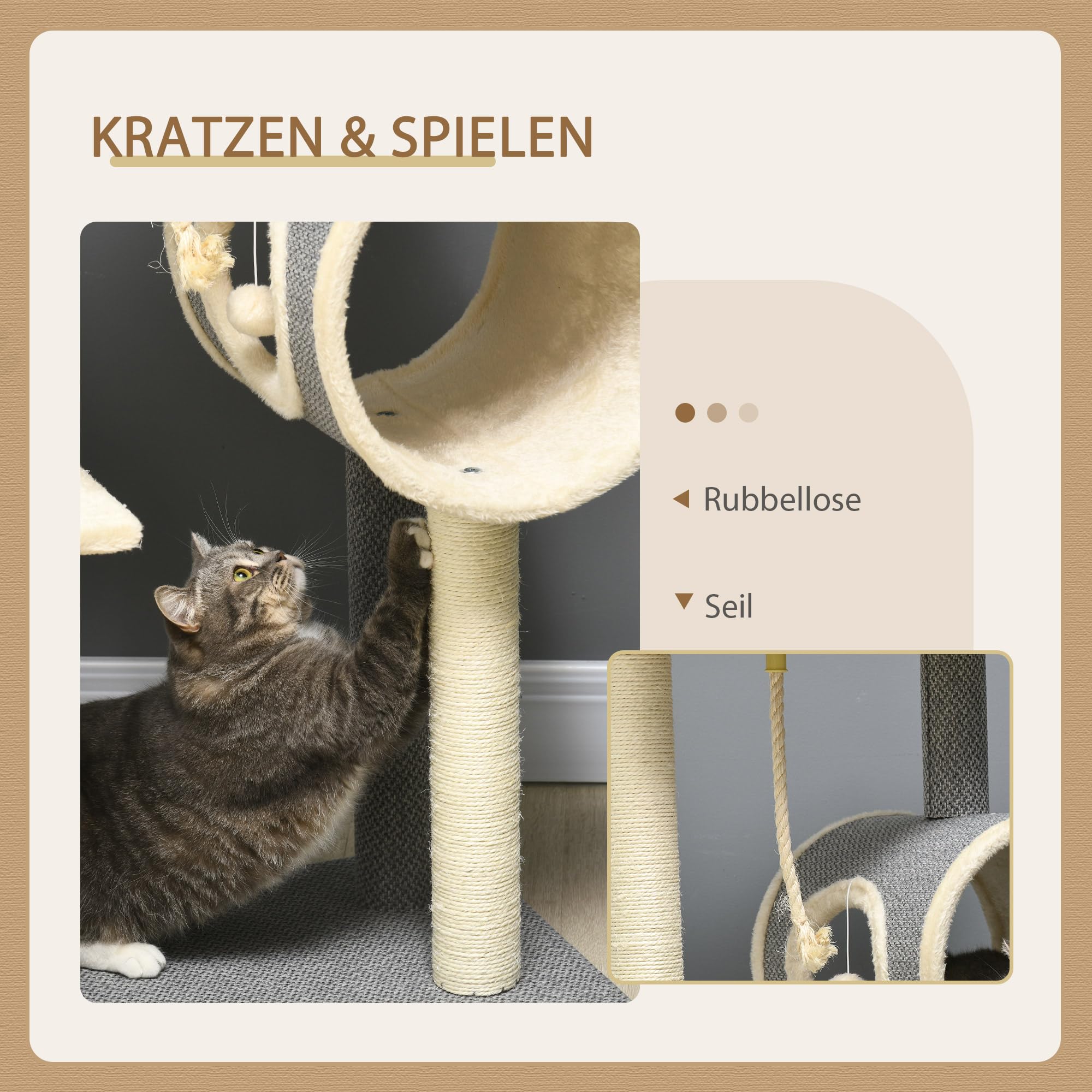 Rascador PawHut 104 cm árbol para gatos con cueva para gatos, rascador para gatos con pelota de juego, árbol para gatos con 2 zonas para tumbarse, árbol trepador para gatos de hasta 5 kg, muebles para