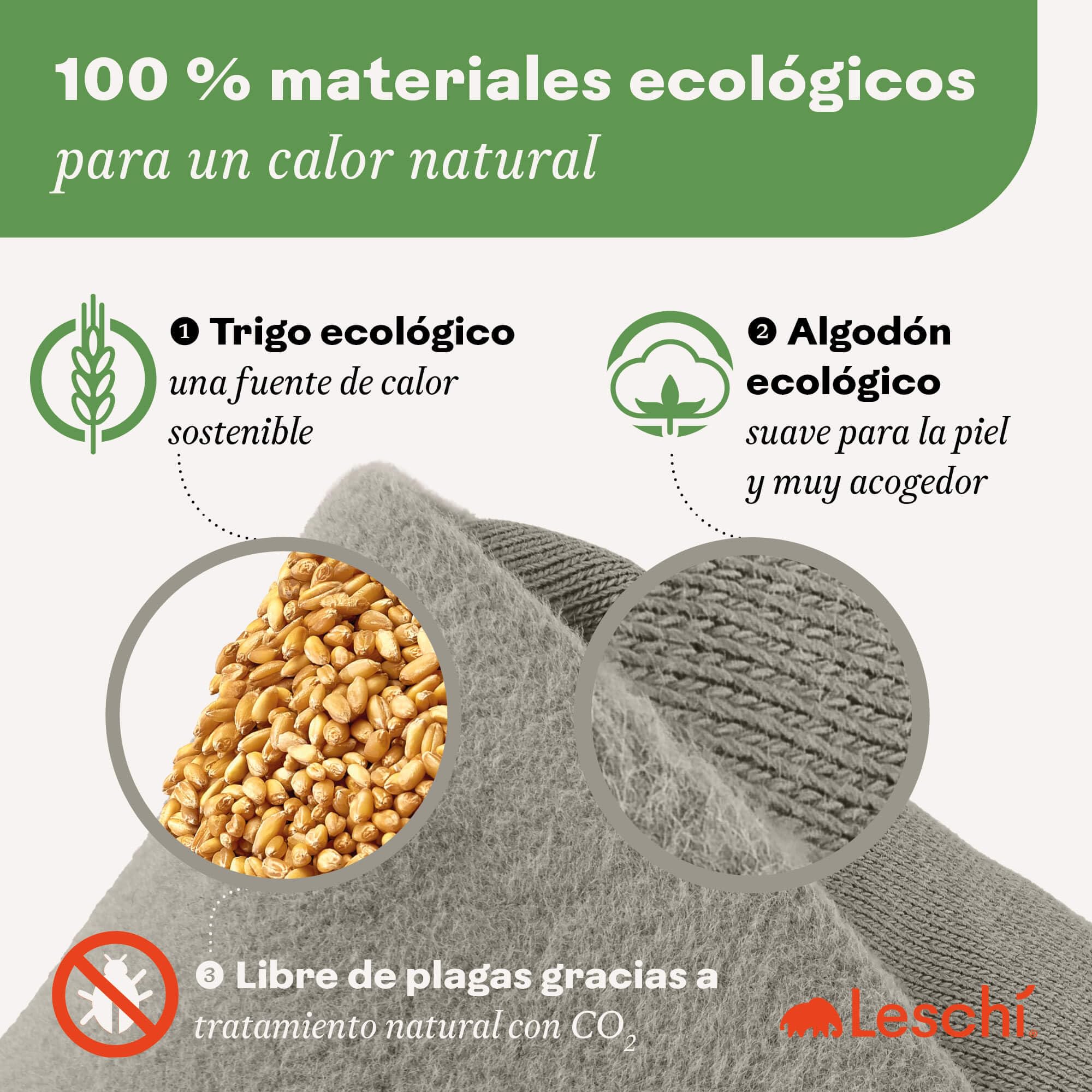LESCHI XXL Saco Térmico de Semillas para Microondas 50x20cm, Saco de Semillas de 8 Compartimentos, Bolsa Semillas Microondas ideal para Cervical y Espalda, 100% Algodón y Trigo Orgánicos, Gris