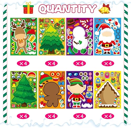 Miniatura 2 de 32 hojas de calcomanías de Navidad para manualidades, haz tus propios personajes, mezcla y combina, calcomanías de Navidad para hacer una cara,