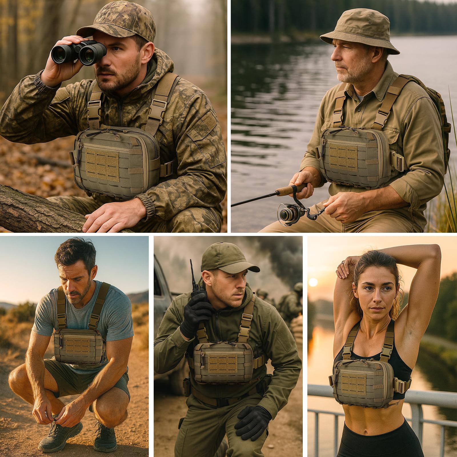 VOTAGOO GEAR Tactical Chest Pack EDC Chest Bag 2L Utility Molle Chest Rig Pouch with CCW Compartment Adjustable Strap Outdoor (GREEN&BROWN)