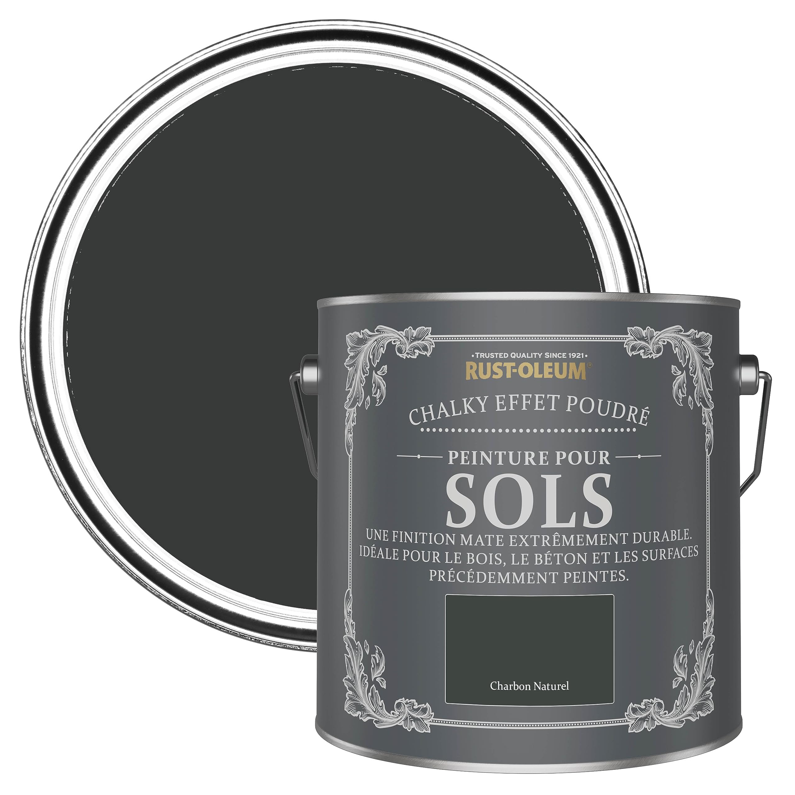 Rust-Oleum Peinture Noire Résistante aux rayures pour Sols, Finition Mate - Charbon Naturel 2.5L