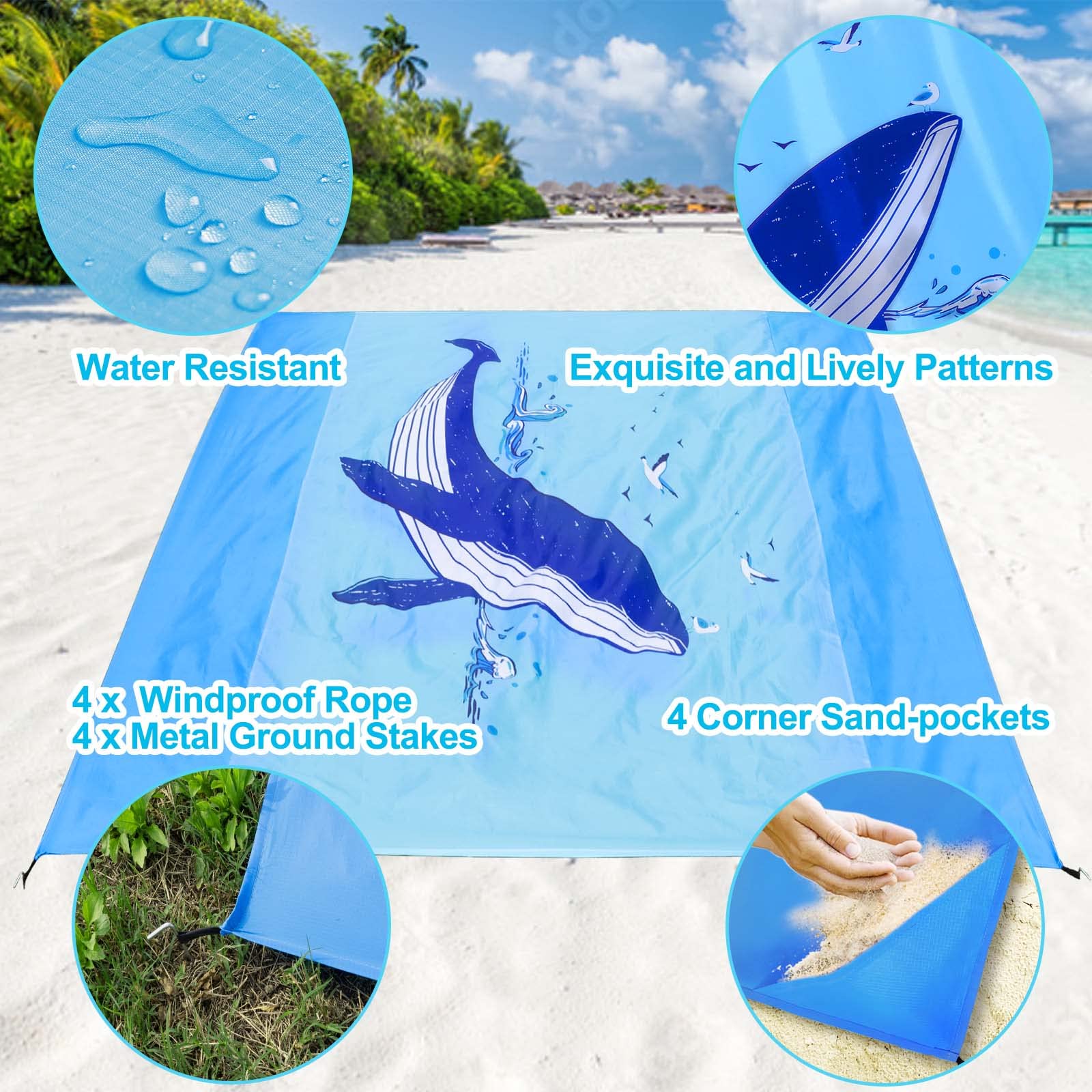 BREENHILL Whale Kids Beach Mat Water Resistant Sandproof Beach Blanket 83