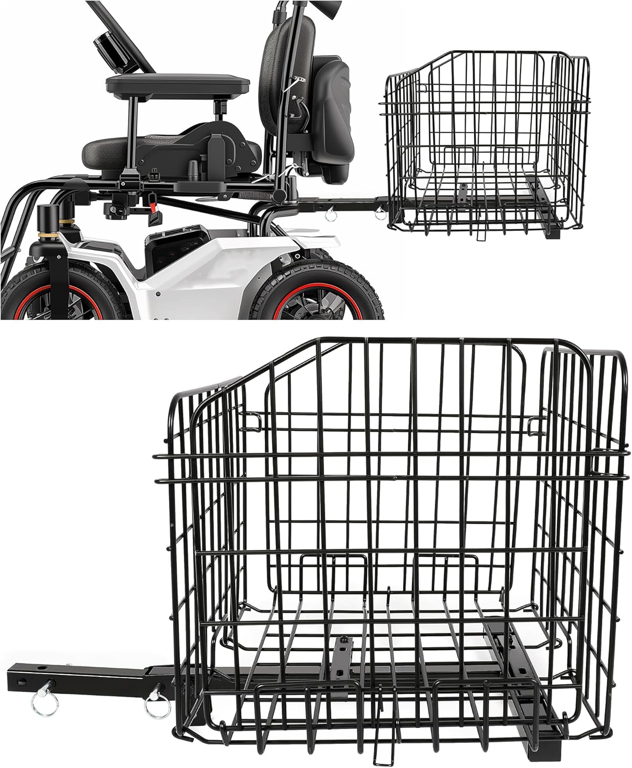 ECOTRIC Rear Folding Basket Compatible with Most Pride Mobility Scooters Waterproof Made of Steel and Works with 1" Receiver Storage Cargo Basket Black