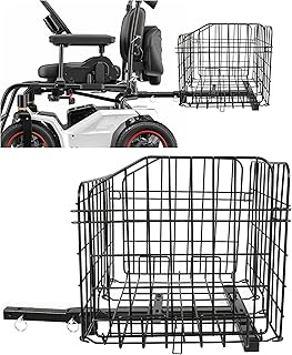 ECOTRIC Rear Folding Basket Compatible with Most Pride Mobility Scooters Waterproof Made of Steel and Works with 1" Receiver Storage Cargo Basket Black