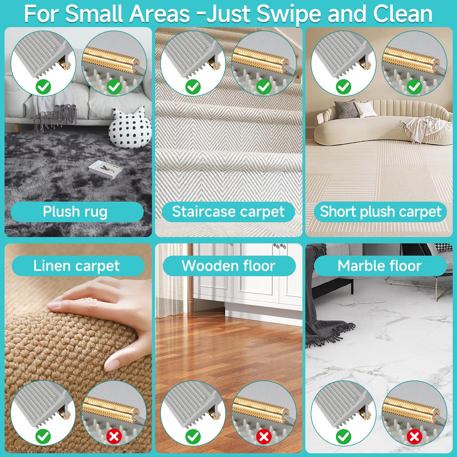 Carpet Rake for Pet Hair Removal Tool, Reusable Pet Hair Remover Broom, Dog&Cat Hair Remover Scraper Rake with 54” Adjustable Long Handle, 3 Pcs Carpet Brush Rake for Rugs, Mats, Couch, Furniture - image 4