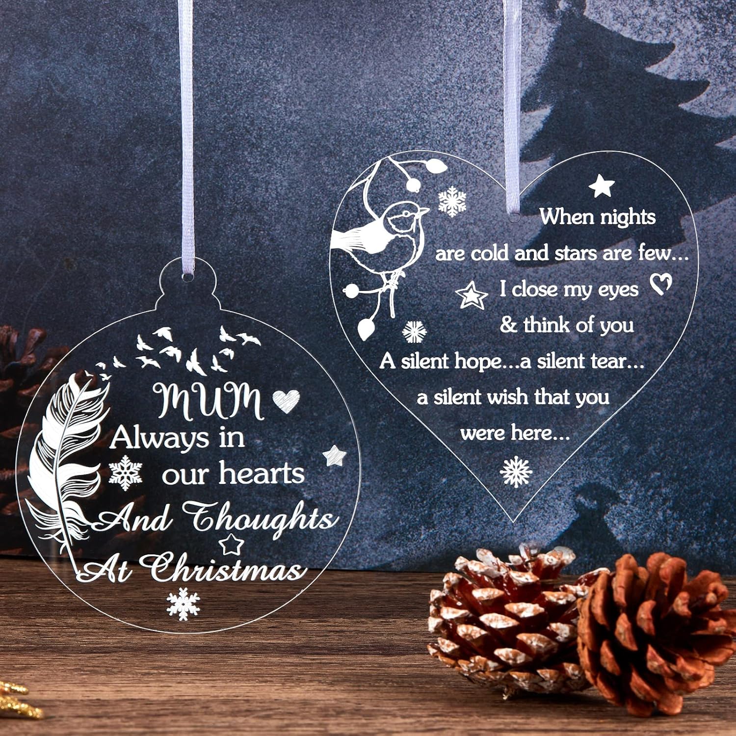 2 Pcs Mum Memorial Christmas Baubles Hanging Christmas Ornaments Round