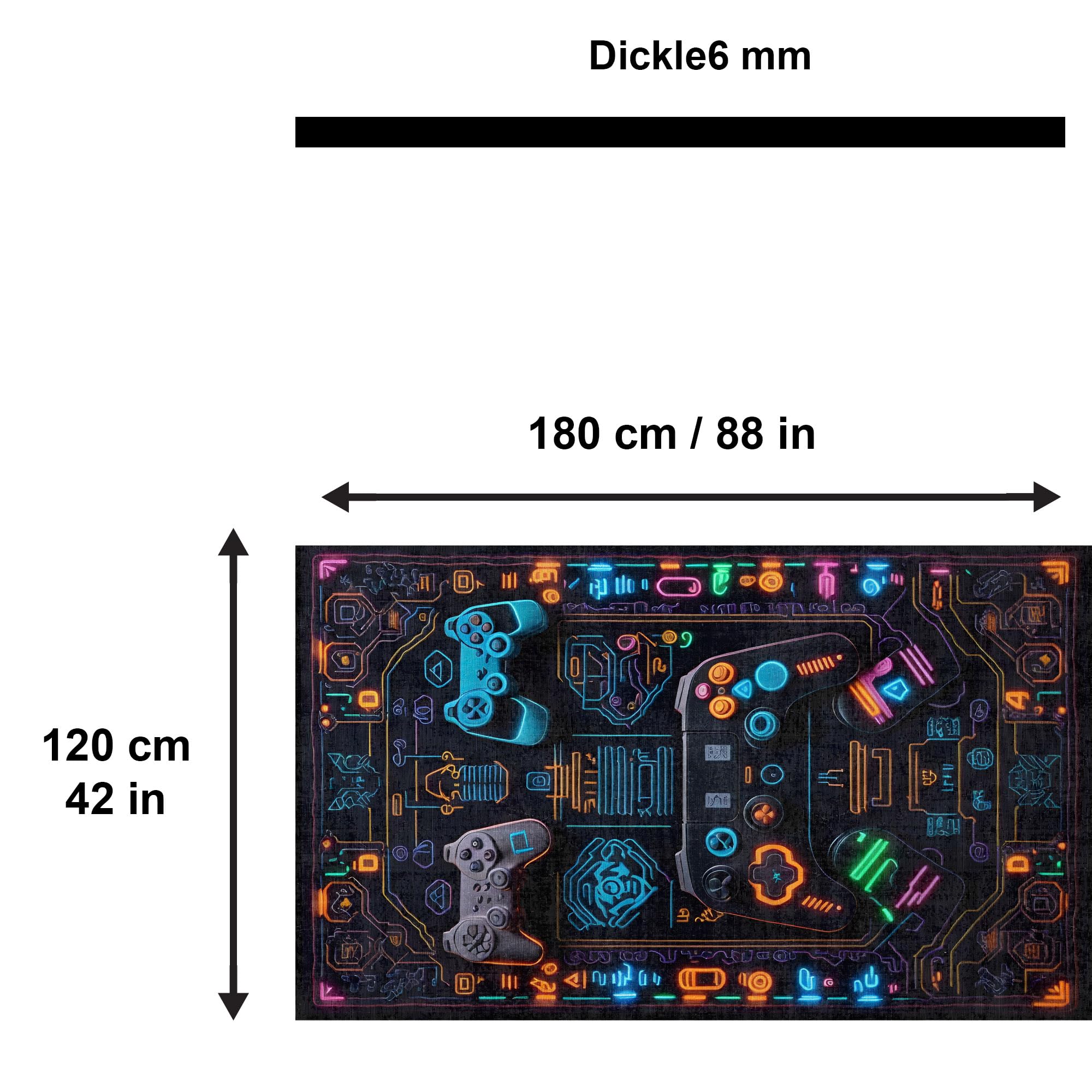 bamyum Blackcat Gamer Bedruckter Teppich Chenille-Druck Maschinell Hergestellt für Spielzimmer, Gamer-Teppiche für Schlafzimmer, Videospiel Waschbarer Gaming-Teppich 120Xx180