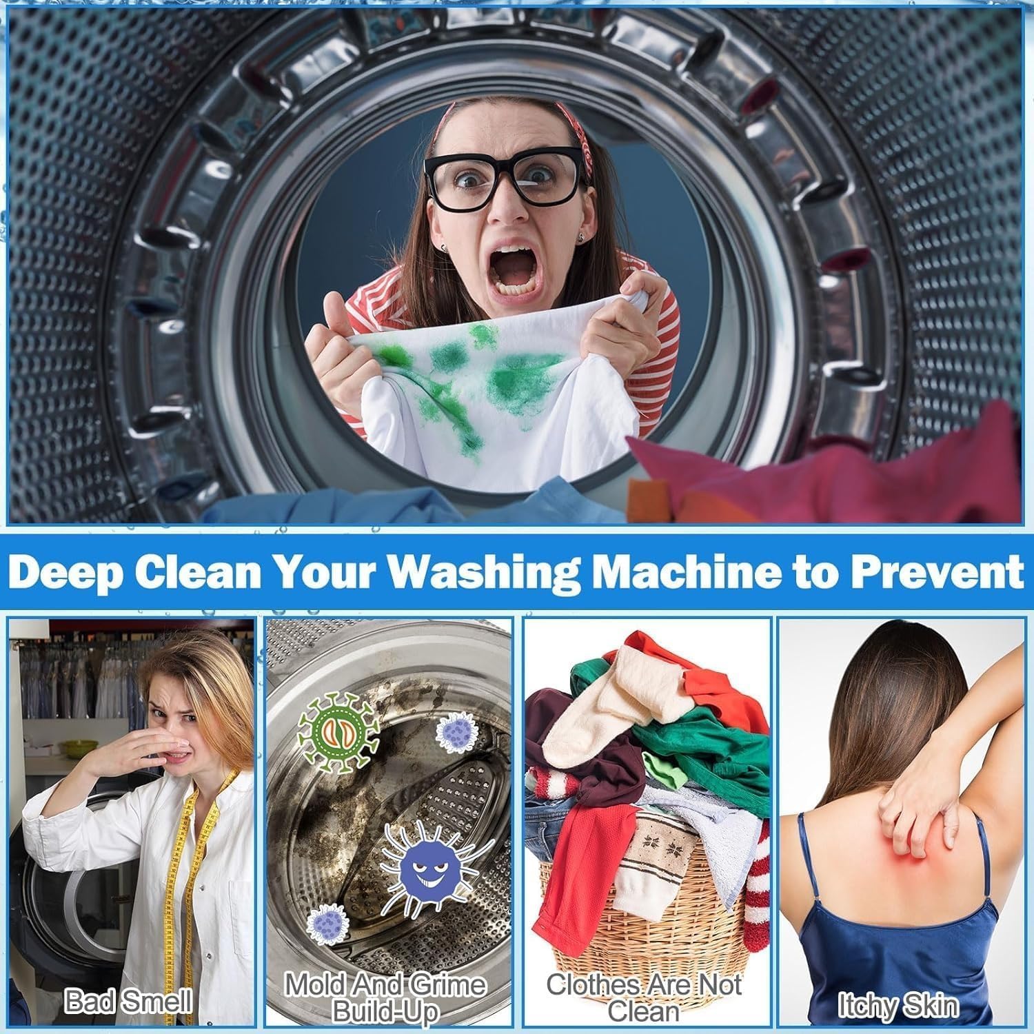 RUJVE 10 Pcs Washing Machine Deep Cleaner Tablet for Washing Machines Front and Top Load Machine Descaling Powder Tablet for Tub Cleaning&Drum Stain Remover of Washing Machine Descaler Powder 3