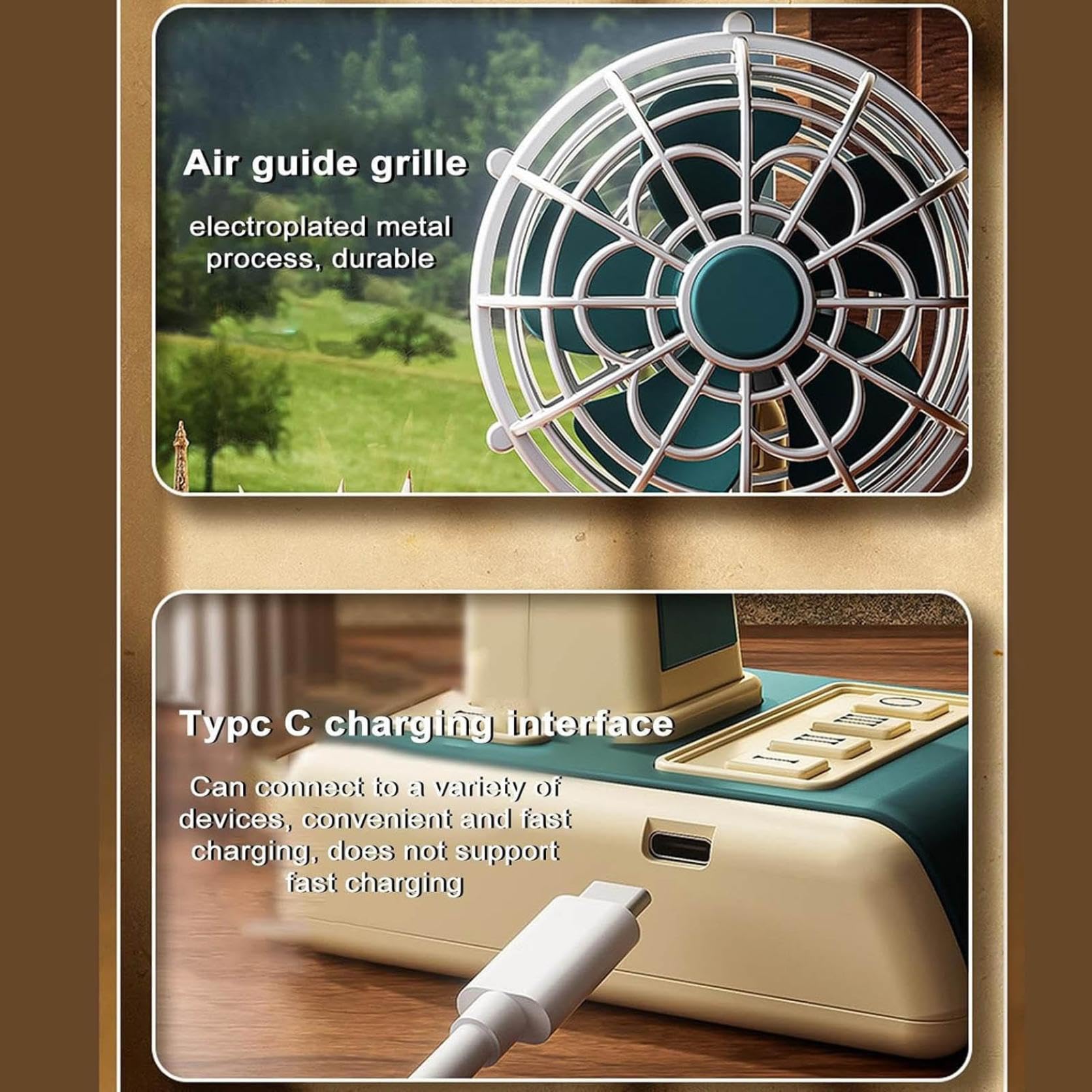 Ventilador de escritorio recargable por USB, ventilador de mesa portátil con 3 velocidades y potente flujo de aire para el hogar, al aire libre, viajes, escuela, cocina y coche