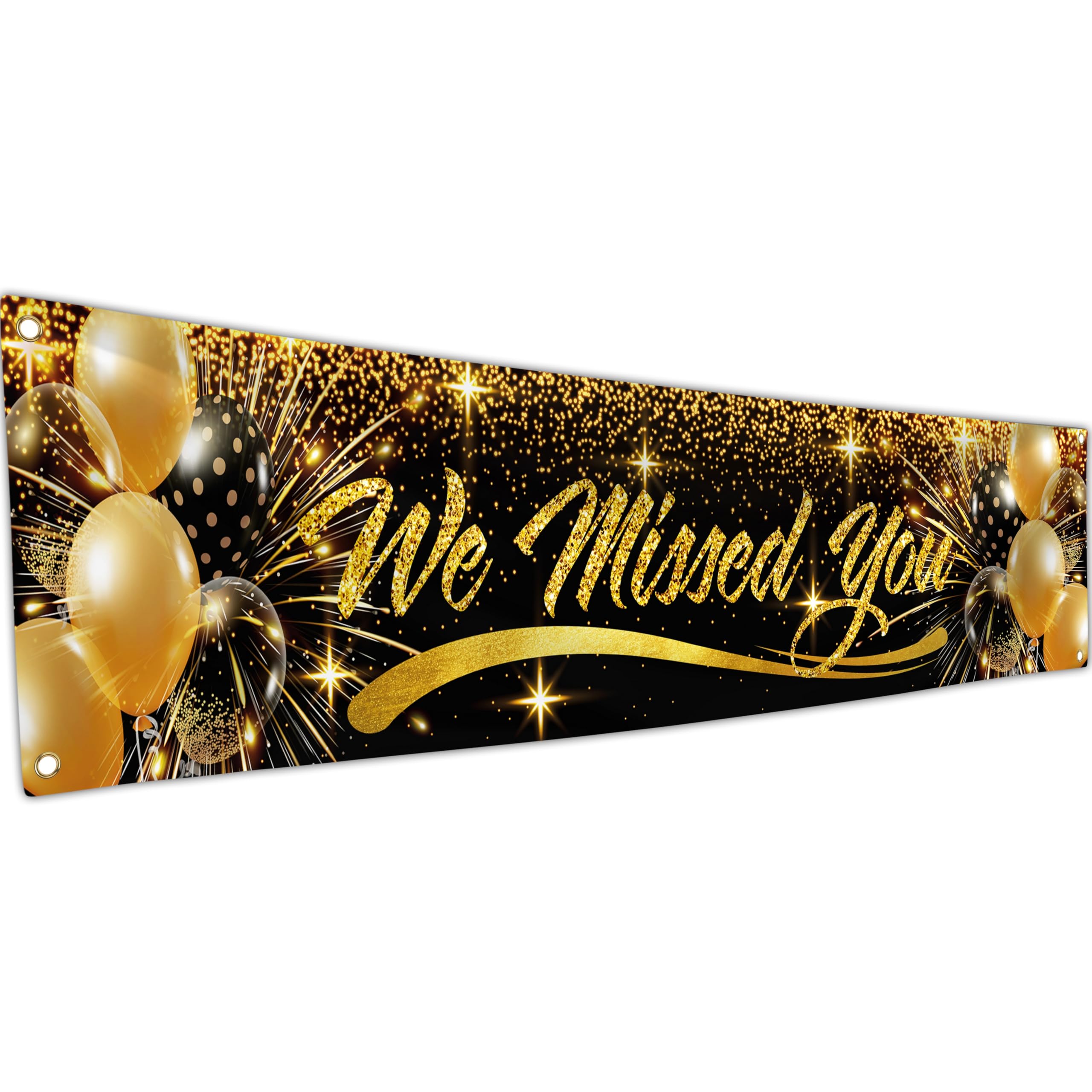 Welcome Home Banner - We Missed You So Much Banner - Welcome Home decorations - 180 x 40cm with picture of Welcome Home Balloon - Welcome Back Banner (Black and Gold)