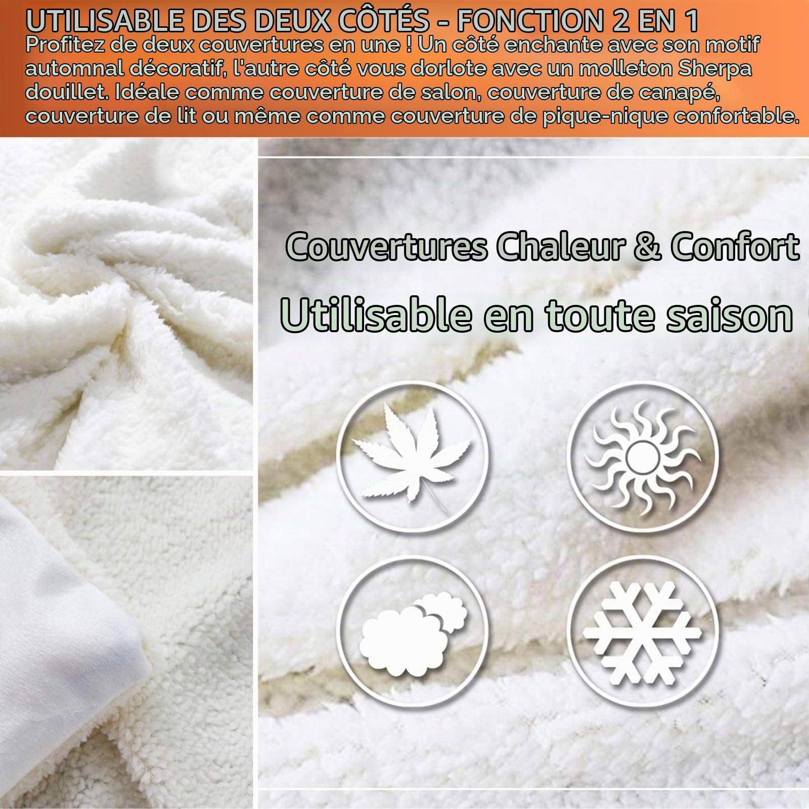 Couverture de citrouille d'Halloween,Joyeuse automne,100x130 cm,Douces fleurs d'automne,Feuilles d'érable,Couverture en polaire,Pour enfants garçons et filles,Décoration de la maison