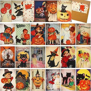 Yinder 24 Pack Halloween Vintage Cards with Envelopes Retro Postcards