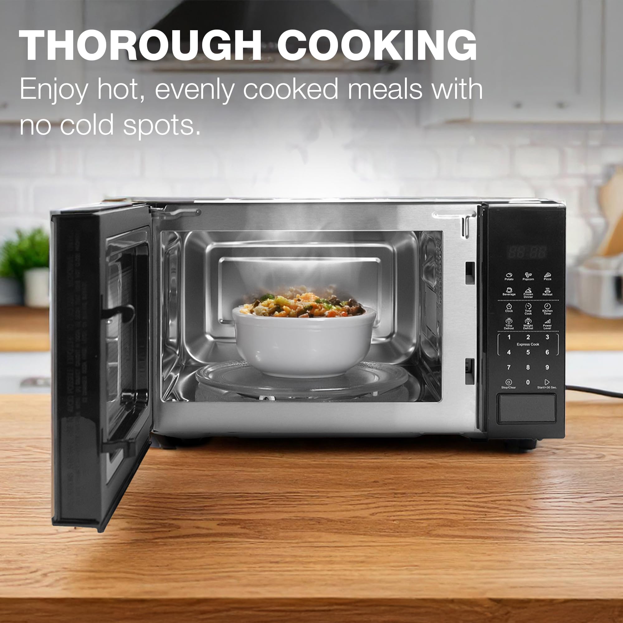 Hyundai 800W 20L Black Digital Microwave, Stainless Steel Interior, 11 Power Levels, Automatic Defrost, 6 Auto Cook Modes, Clock and Timer, Digital Controls, Easy Clean & Child Lock — view 3
