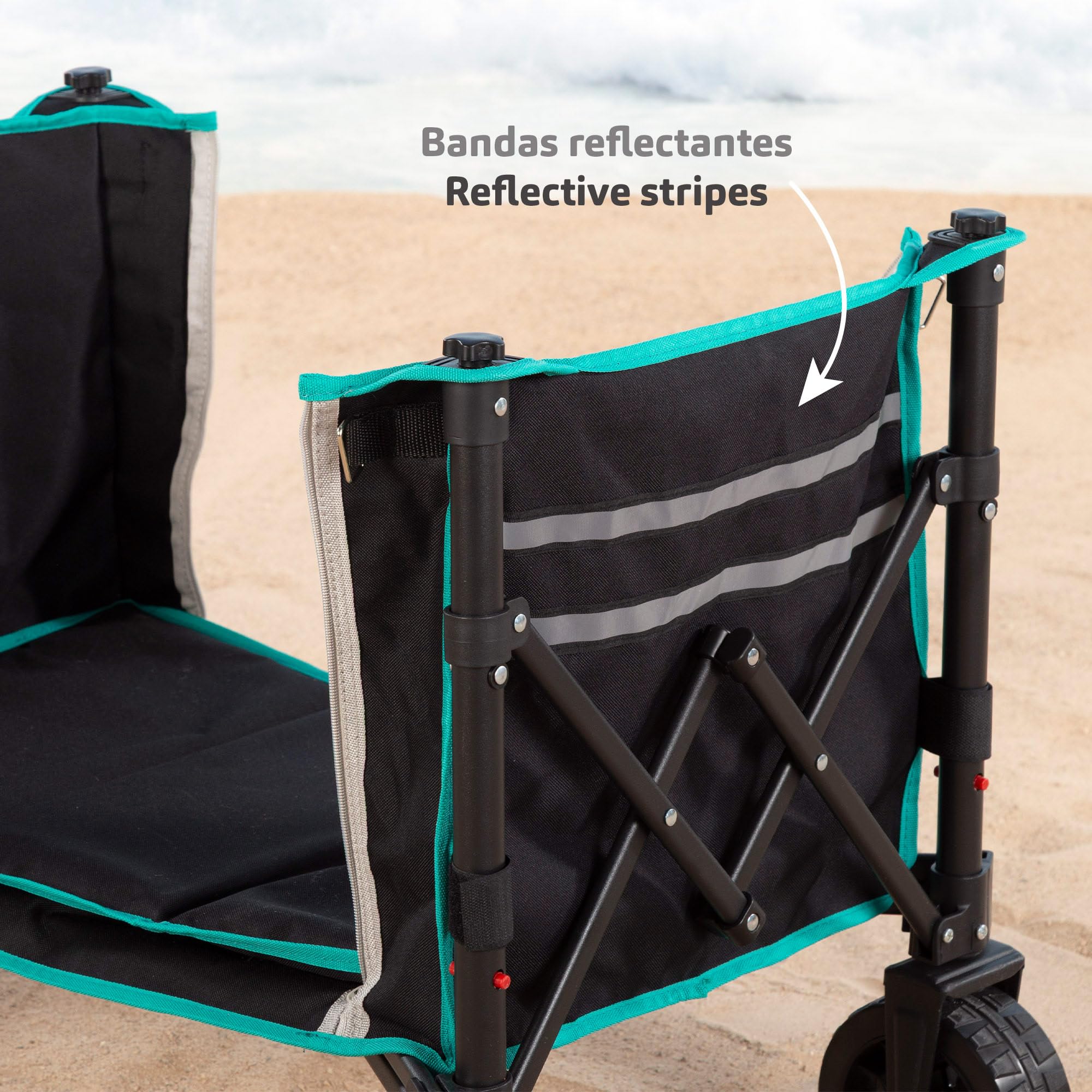 AKTIVE Carrello pieghevole da spiaggia ruote fuoristrada 60 kg acciaio poliestere 70x45x95 cm