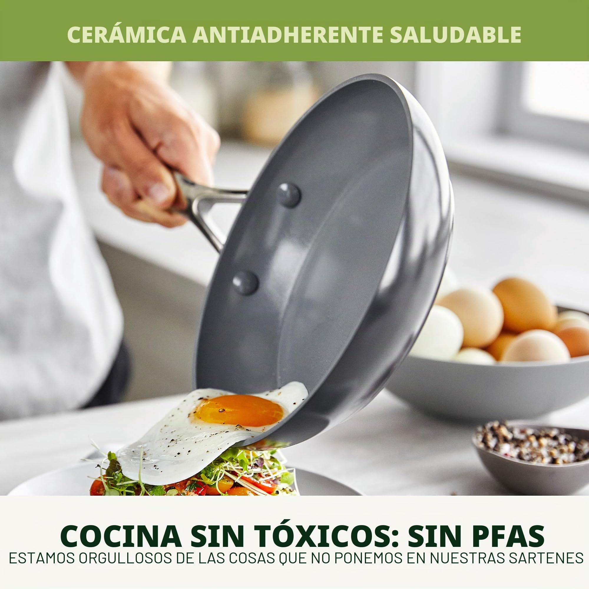 GreenPan Valencia Pro Batería de Cocina de 11 Piezas de Cerámica Sana Antiadherente Anodizada Dura, Incluye Sartenes, Sartén Honda, Cazos, Tapas, Sin PFAS,Inducción,Apto para Lavavajillas y Horno,Gris
