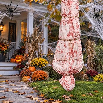 5ft Halloween Hanging Decoration, Inflatable Scary Prop with Gauze Wrap and Rope, Creepy Haunted House & Yard Decor for Outdoor Indoor Party Scenes Assembly Needed