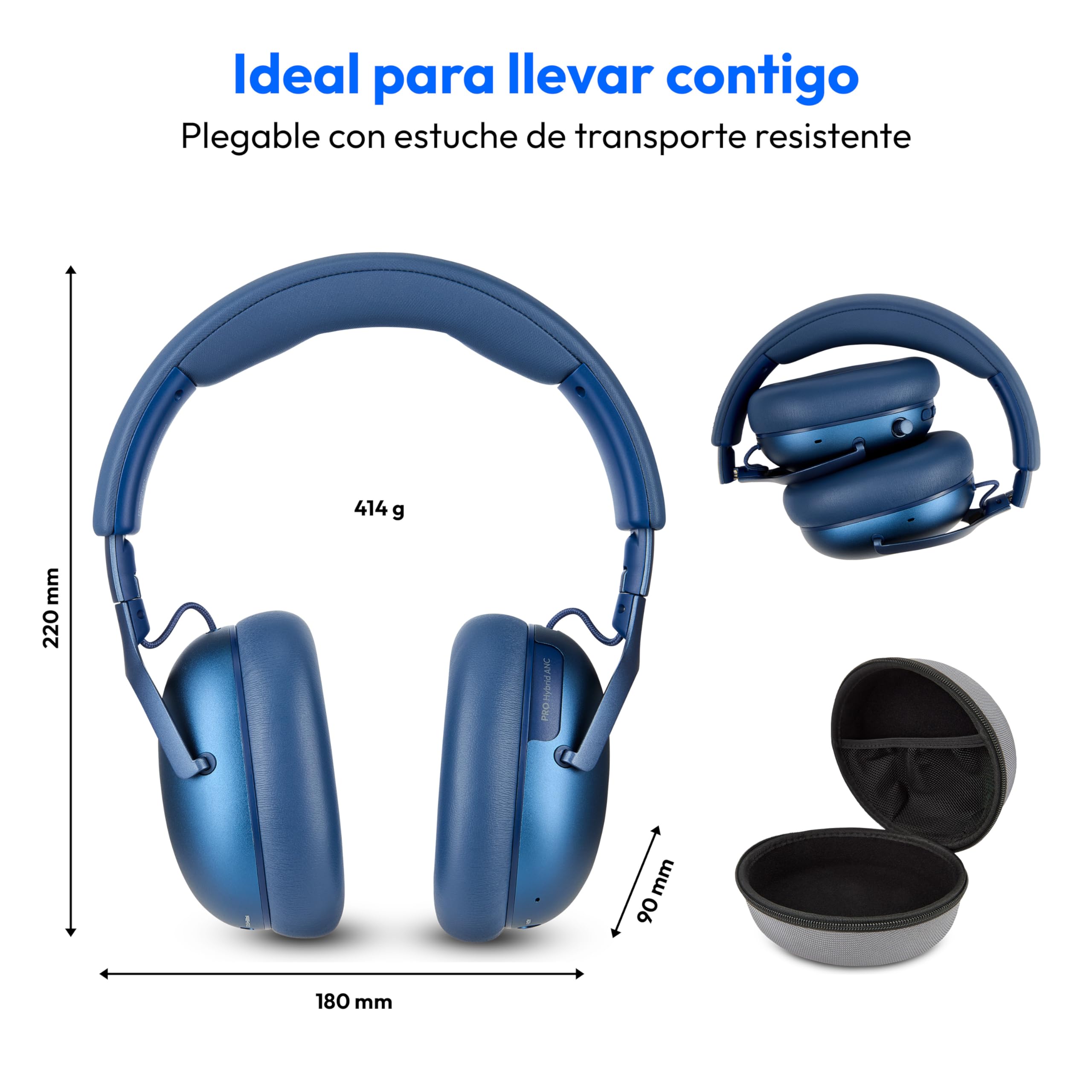 MEDION Auriculares Over Ear HX-1 Pro (inalámbricos, cancelación Activa de Ruido híbrida ANC, Bluetooth 6.0, 7+1 preajustes EQ, hasta 190 h de batería, protección contra Salpicaduras IPX4), Azul