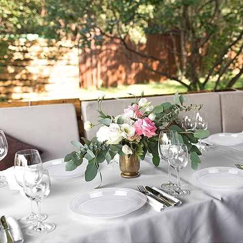 Miniatura 6 de Paquete de 300 platos de plástico desechables transparentes con adhesivo de 7 pulgadas, platos redondos resistentes de grado alimenticio de color