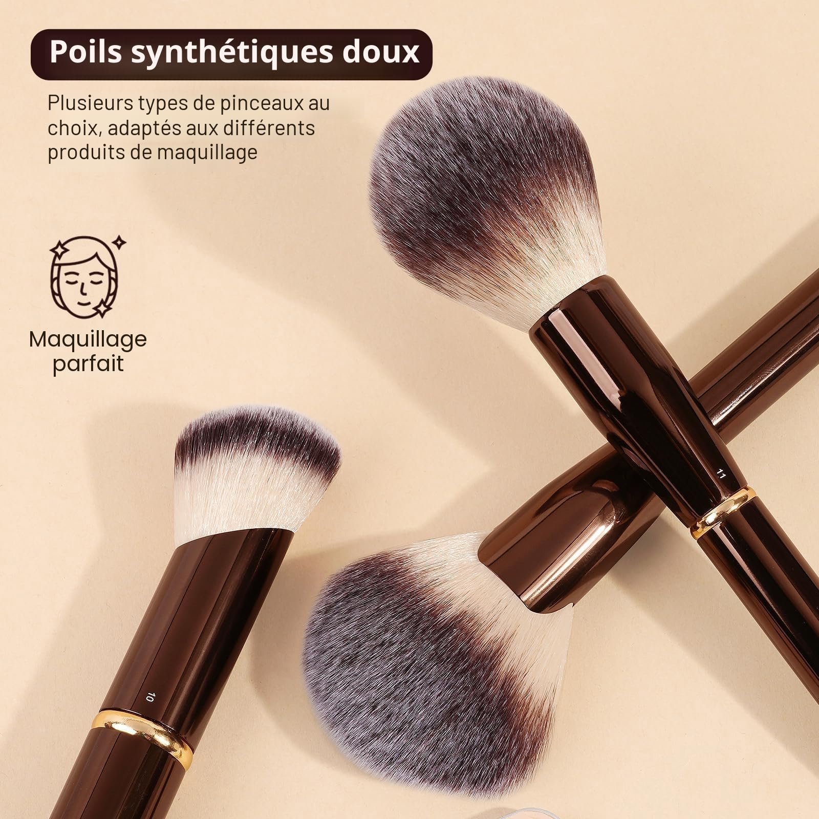 MAANGE Pinceaux Maquillages Professionnels 16 Pièces, Coffret Double Face pour Fond de Teint, Poudre, Contour et Fard à Joues, Set Complet avec Pochette et Boîte Cadeau (Marron Café)