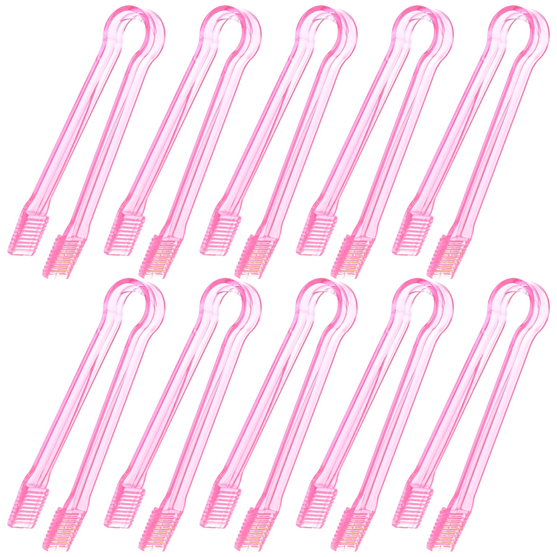 Hmxpls10 Pcs Plastic Buffet Serving Tongs, Clear Pink Kitchen Tongs Mini Serving Utensil Tongs for Food Ice Salad Buffet Barbecue Cookies, 6.3 Inches