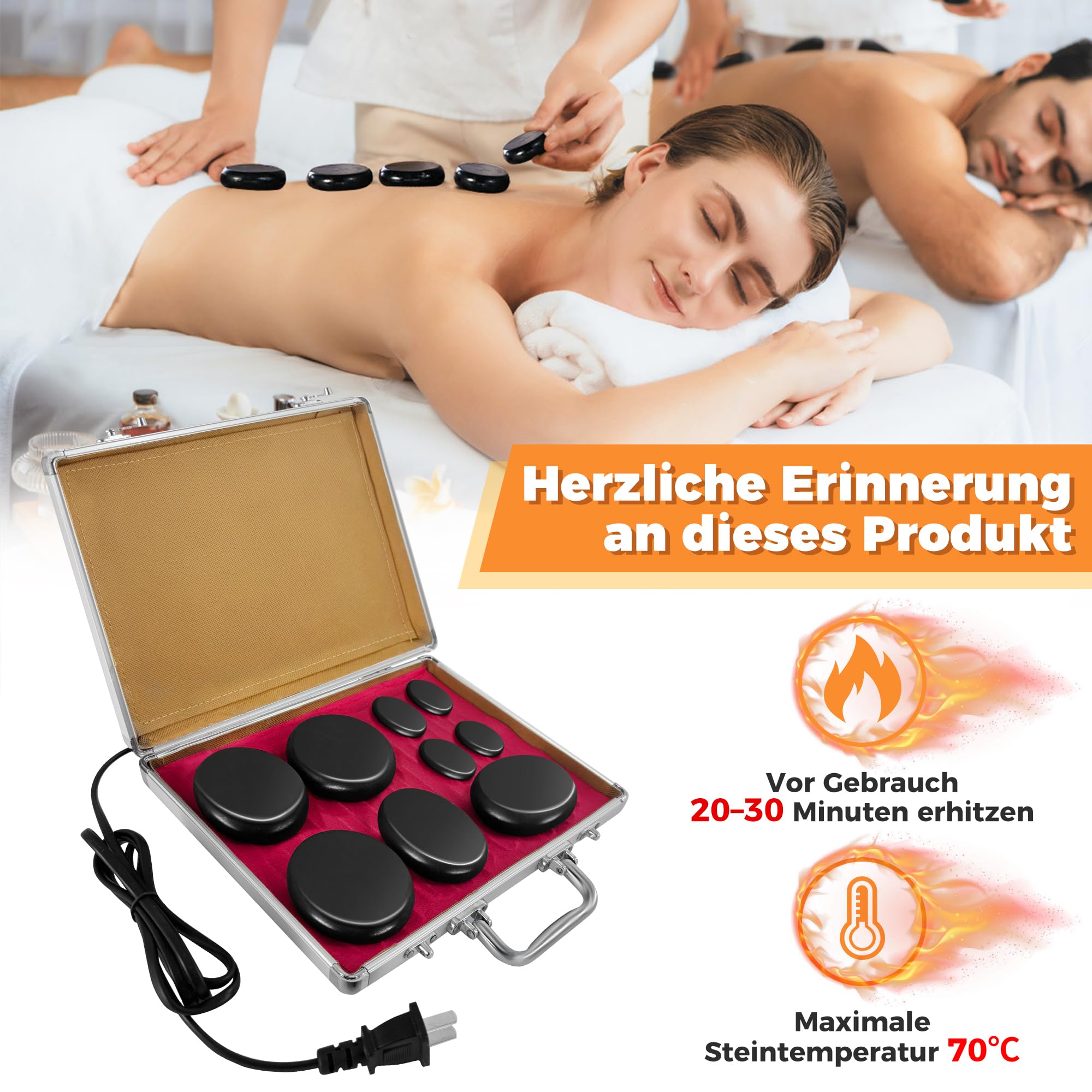 Juego de masaje de piedra caliente con calefacción, piedra de masaje portátil con caja de calefacción, set de masaje con piedras calientes, piedras de masaje calientes para masaje, relajación y spa