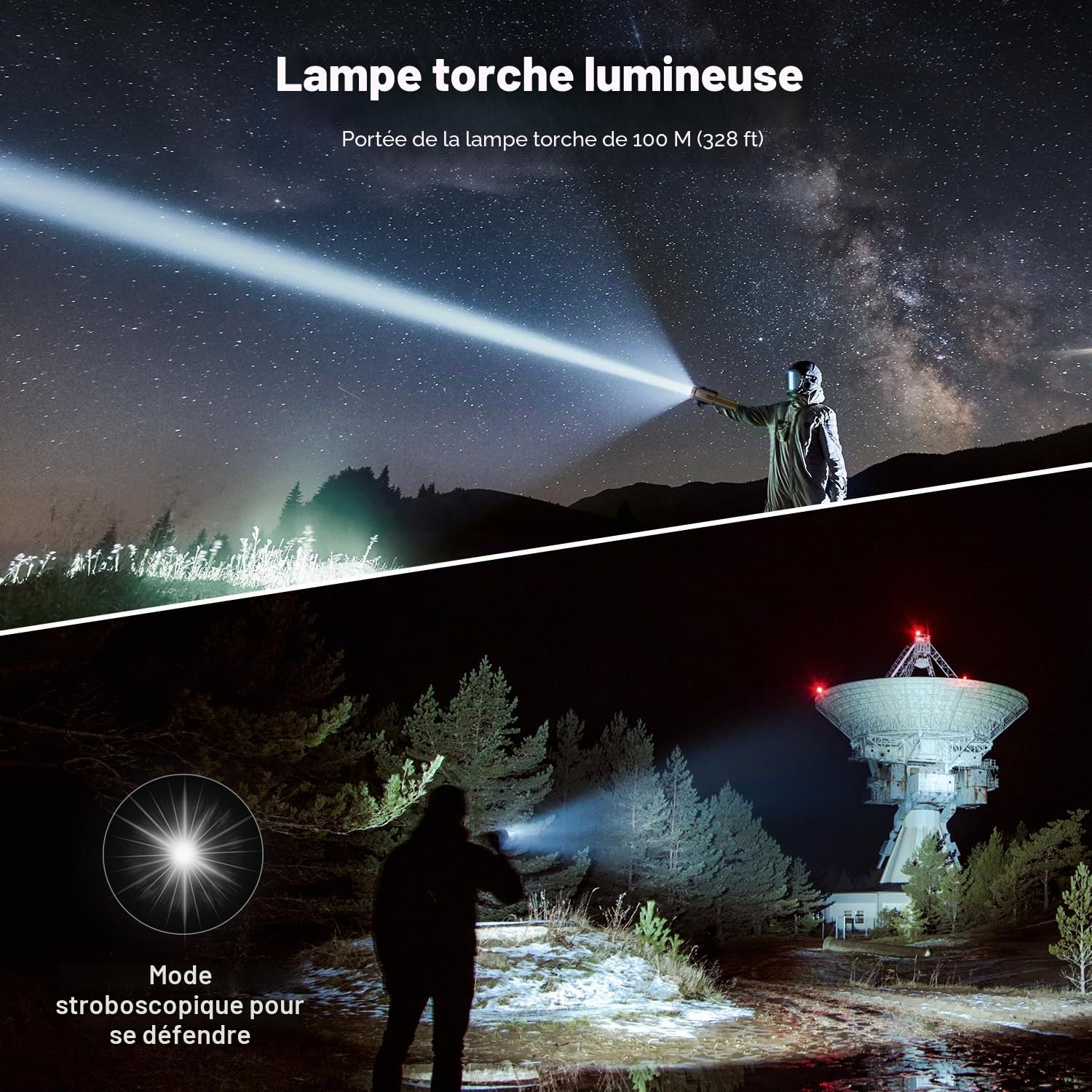 Lampe de camping Mytrix avec batterie 10 000 mAh, base magnétique - Parfaite pour l'aventure, la randonnée, le camping, la diffusion en direct - Lanterne de camping télescopique pliable - Jaune