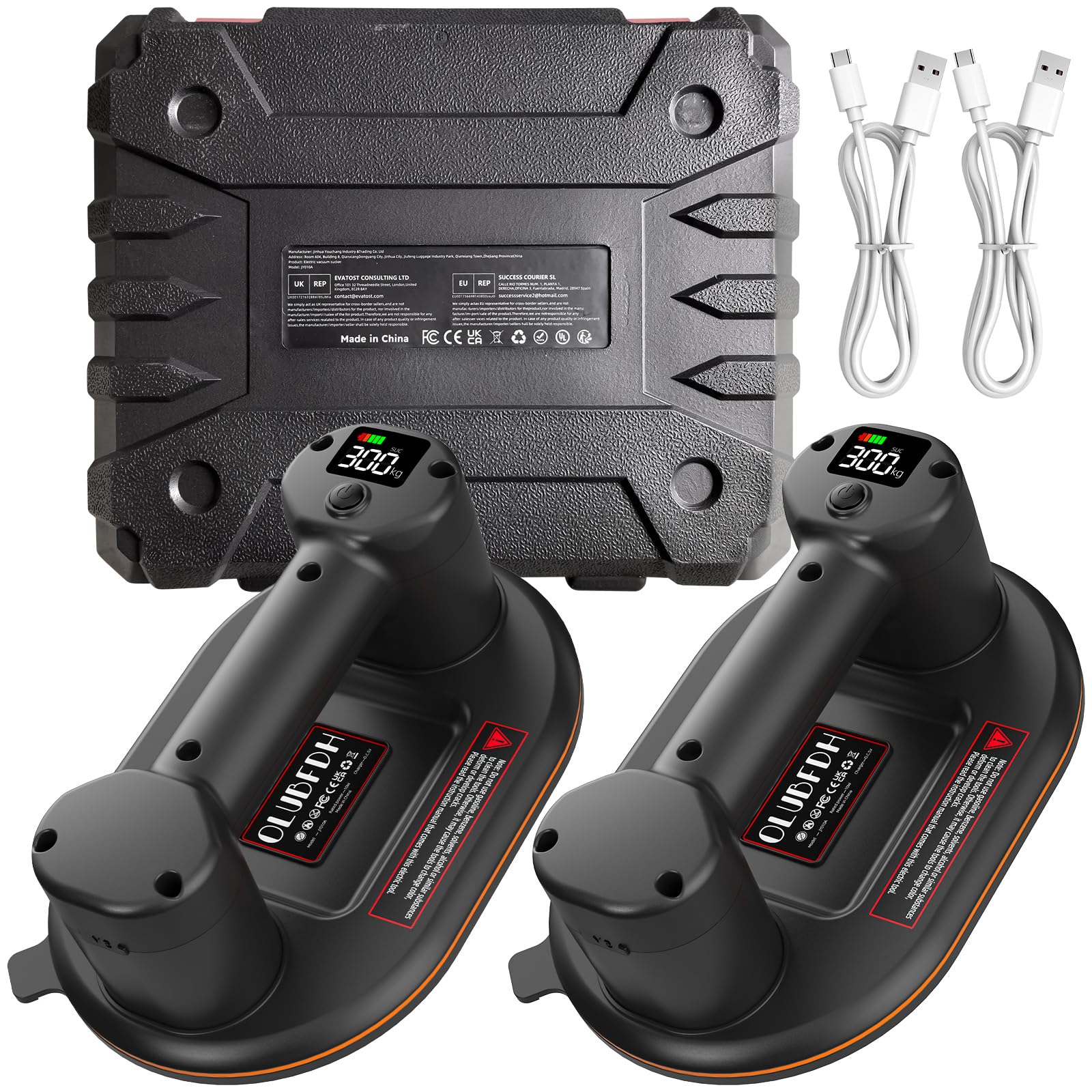 Ventosa elettrica per piastrelle, 24 cm, con batteria da 4000 mAh, display LCD, ventose per vetro, lastre della terrazza, piastrelle, pannelli di legno, marmo e mobili (confezione da 2)