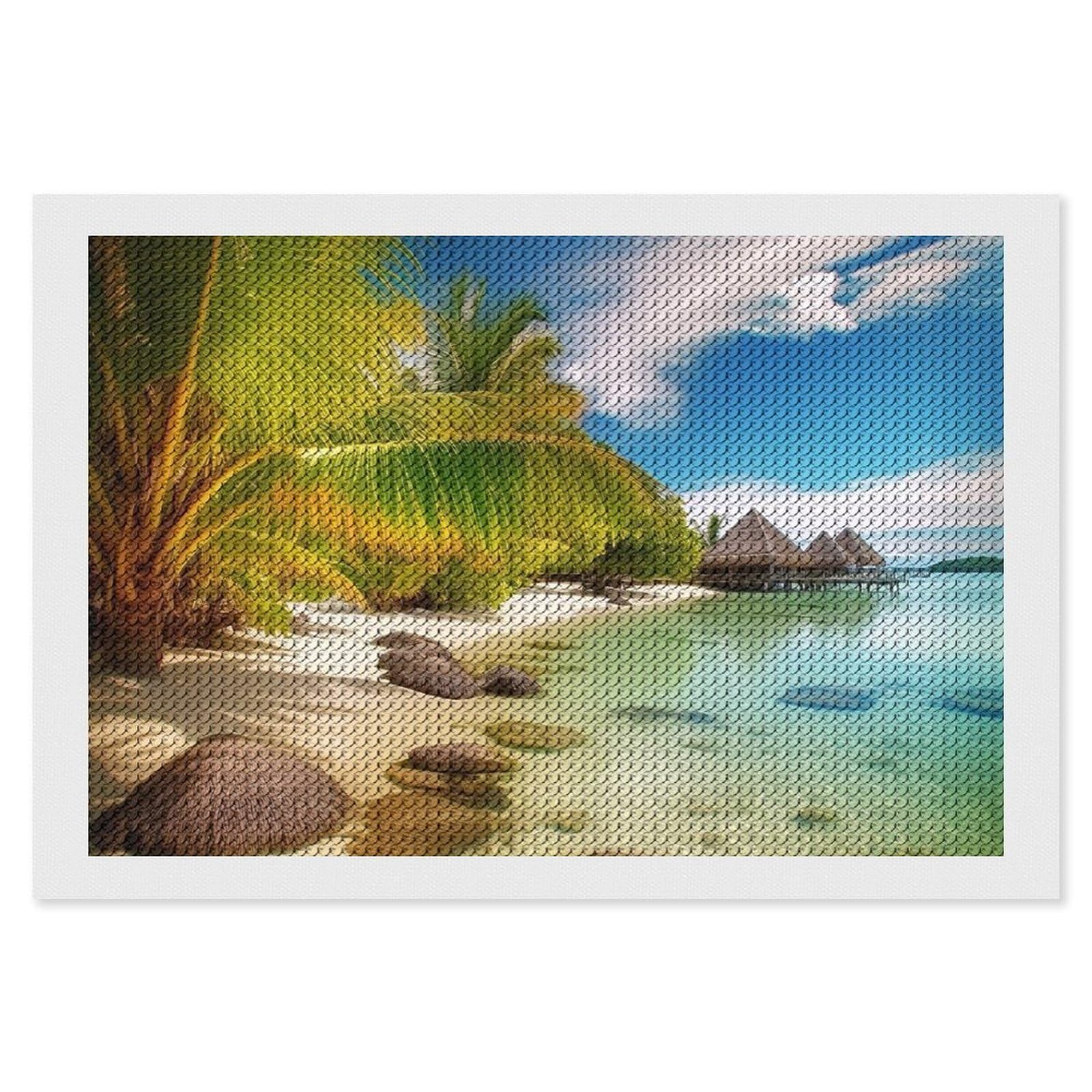 Tropical Beach Scenery Diamond Art Kits for Adults, DIY 5D Diamonds Painting Kits for Beginner, Round Full Drill Diamond Dots Painting, 8"x12" Diamonds Pictures Gem Art and Crafts Wall Decor