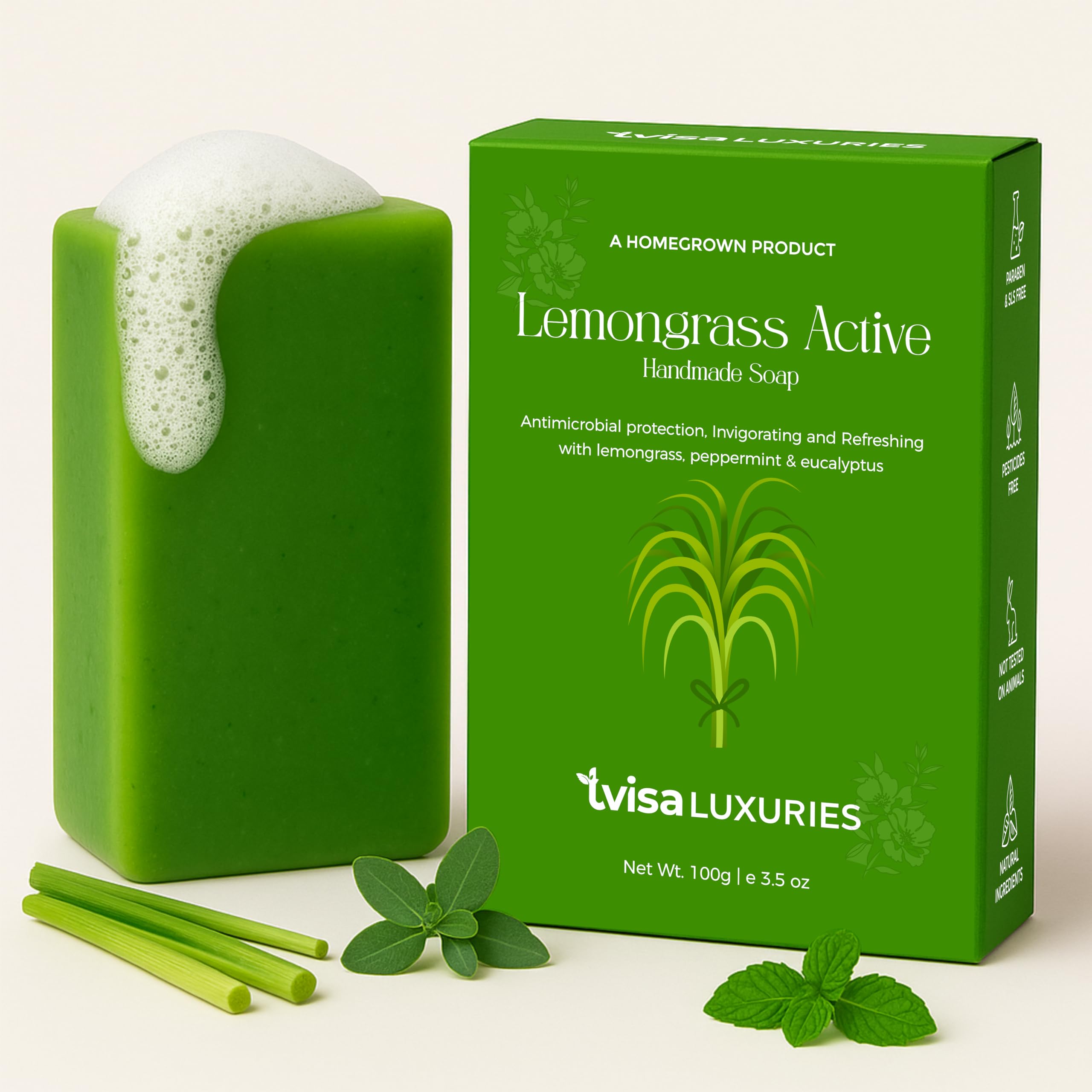 Tvisa Luxuries Lemongrass Active Soaps For Bath | Paraben & SLS Free | Refreshing, Antimicrobial, and Soothing Experience | Nourishes and Moisturizes Skin | Natural Post-Workout Soap-image-43