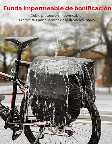 Vista 3 de KEMIMOTO - Bolsa para bicicleta alforja con cubierta anti-lluvia, bolsa de sillín de bicicleta impermeable de 34L para almacenamiento de bolsas